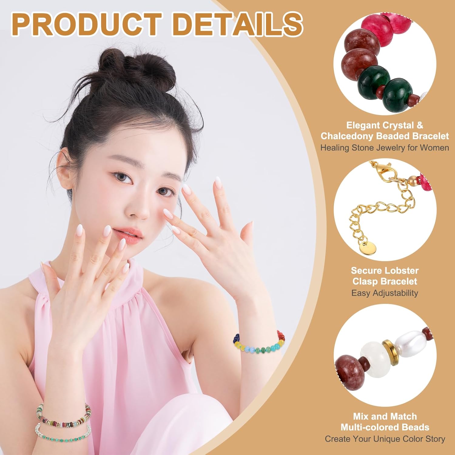 PATIKIL Crystal Bracelets for Women, Colorful Gemstone Beaded Bracelet Adjustable Chalcedony Crystal Jewelry Charm Chain for Beach Birthday Gift - Image 3