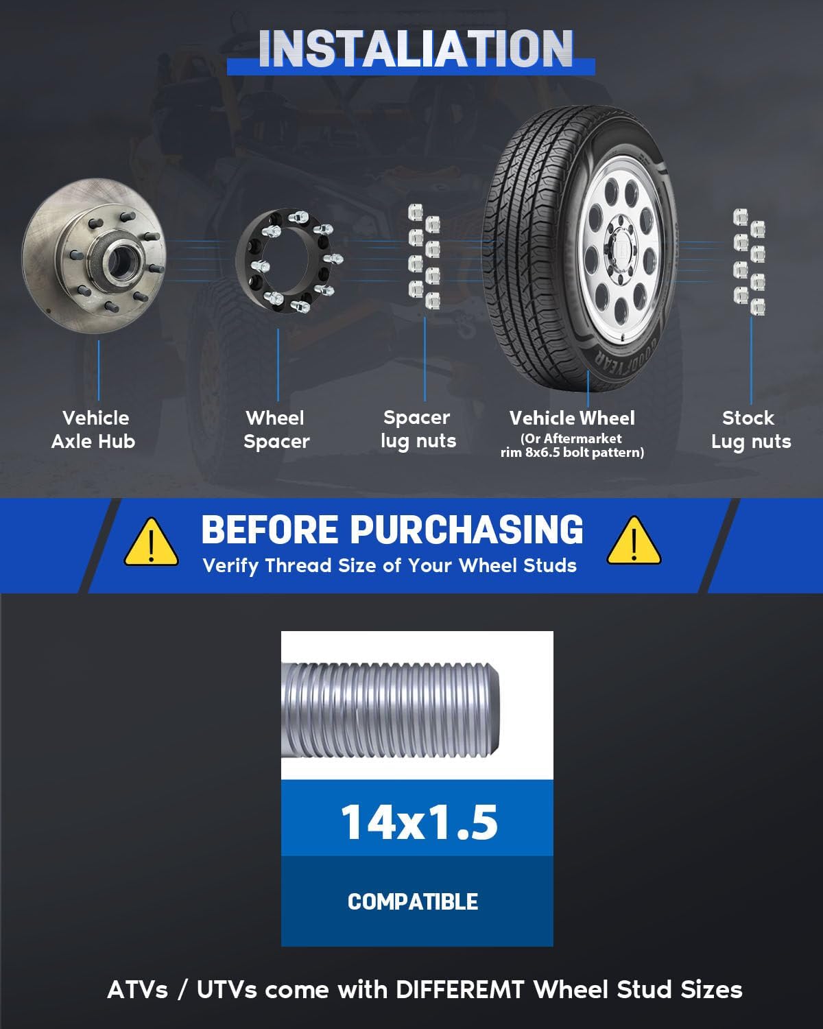 ECCPP 4PCS 8x170 to 8x6.5 Wheel Adapters 1.5"INCH 8 Lug 14x1.5 130mm for ford Excursion 2003-2005| for ford F-250 2003-2009| for ford F-250 Super Duty 2003-2022(Only Works 8x6.5 Wheels)