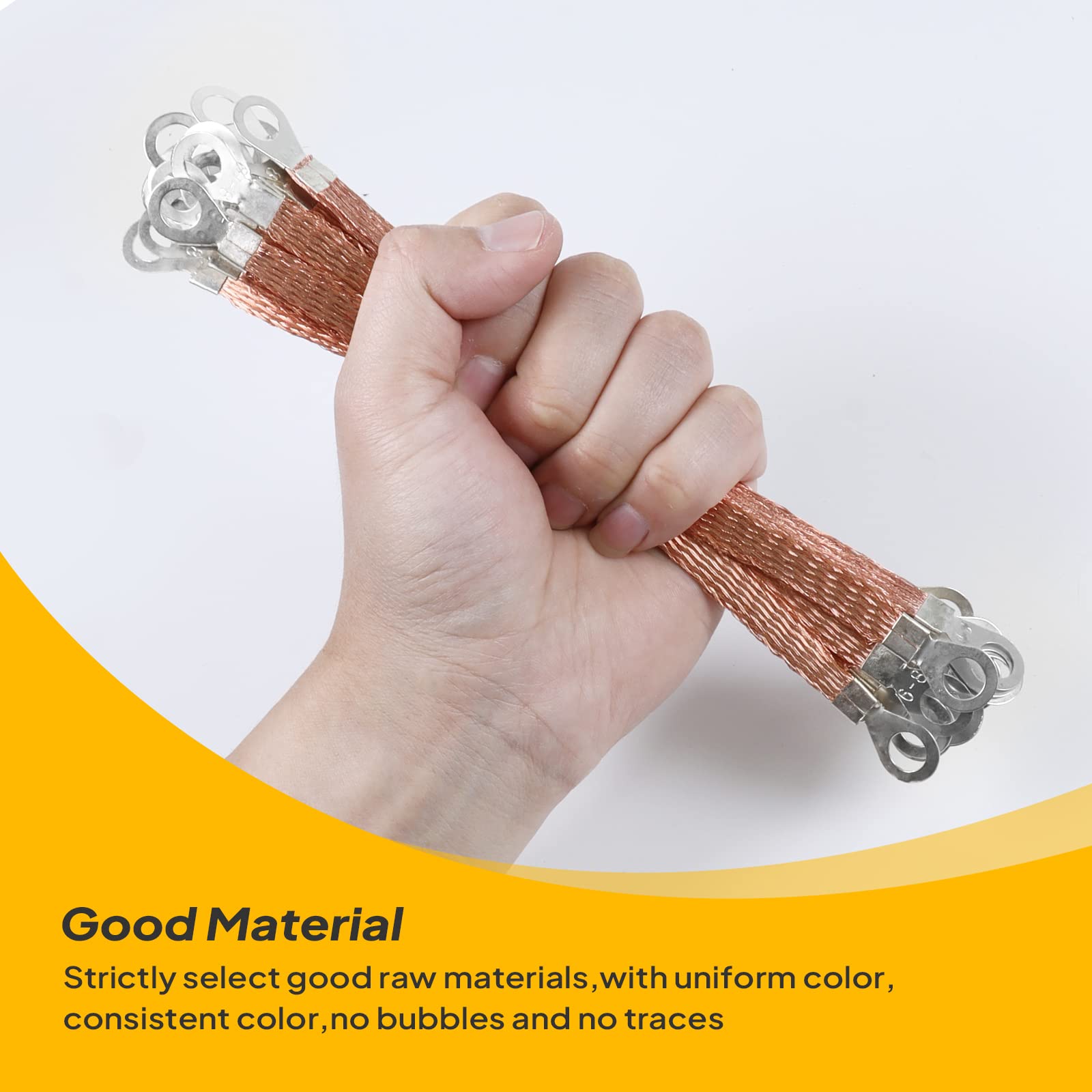 5-Pack 12-Inch Braided Copper Ground Straps - 0.4 Inch Wide Automotive Electrical Grounding Connectors