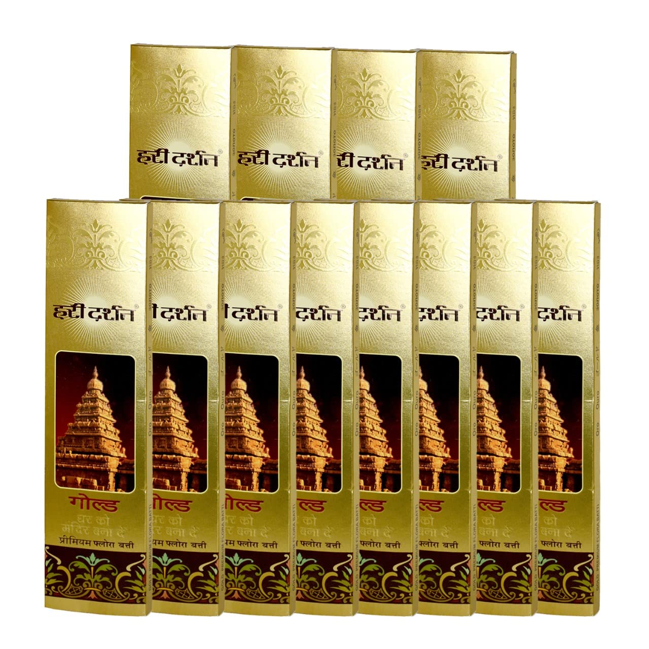 Temple Premium Flora Gold Agarbatti - Pack of 4-12 Sticks Each | Masala Incense Sticks | Long Lasting Fragrance Agarbatti for Daily Pooja, Havan, Meditation and Yoga