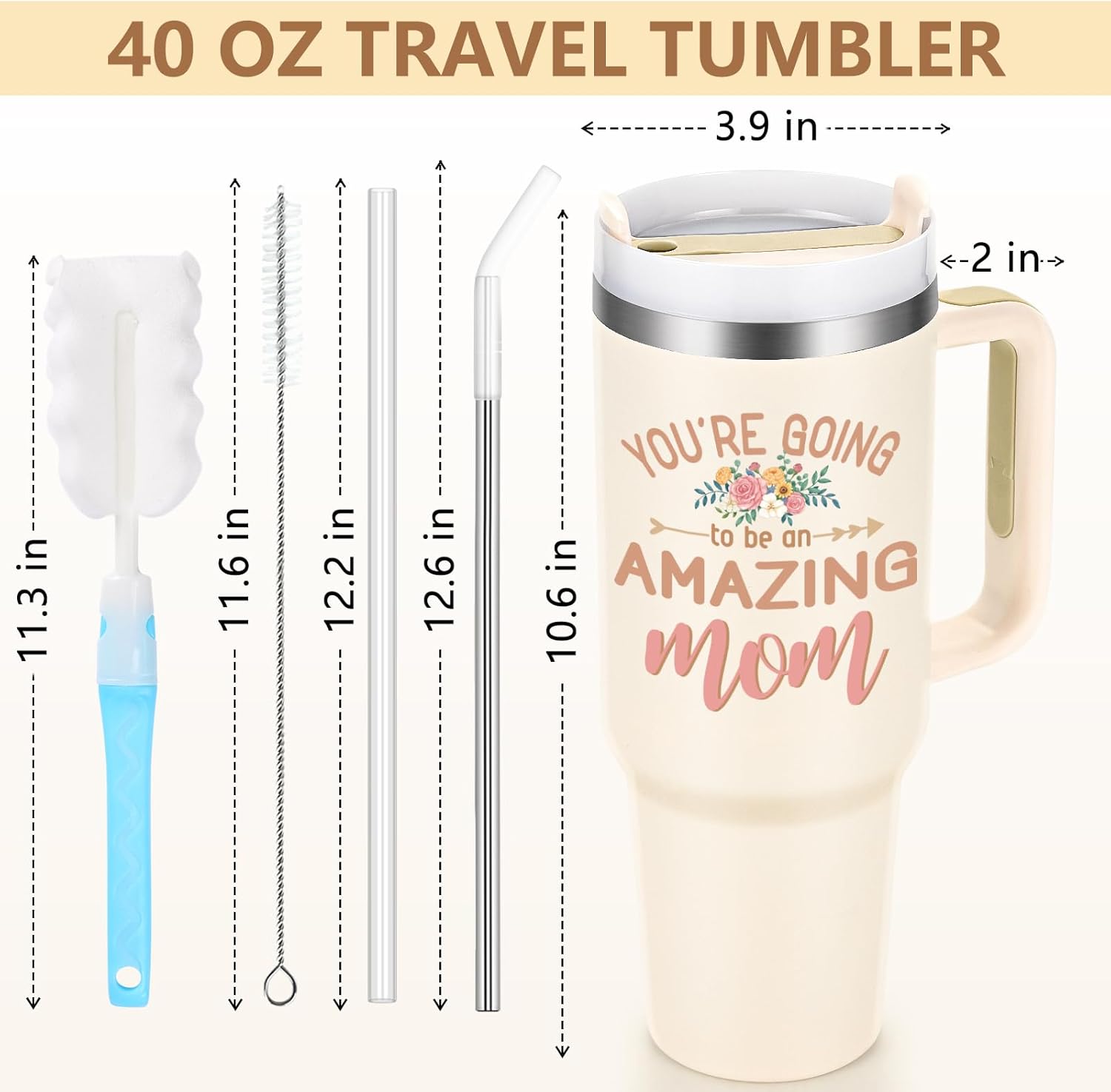Qtencas first Mother's Day Gifts for New Mom, 40 Oz Stainless Steel Tumbler with Handle, Pregnancy Birthday Mother's Day Gifts for Mommy, New Mom To Be, First Time Mother, Pregnancy Must Haves - Image 5