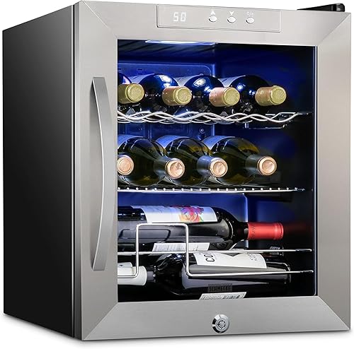 Schmécké Refrigerador de vino con compresor de 12 botellas - Gran bodega independiente para vino tinto blanco champán o vino espumoso - Refrigerador