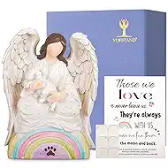 Dog Memorial Gifts for Loss of Dog, Angel of Comfort Embraces a White Pet Over The Rainbow Bridge Sculpted Hand Painted Figure with Sympathy Card