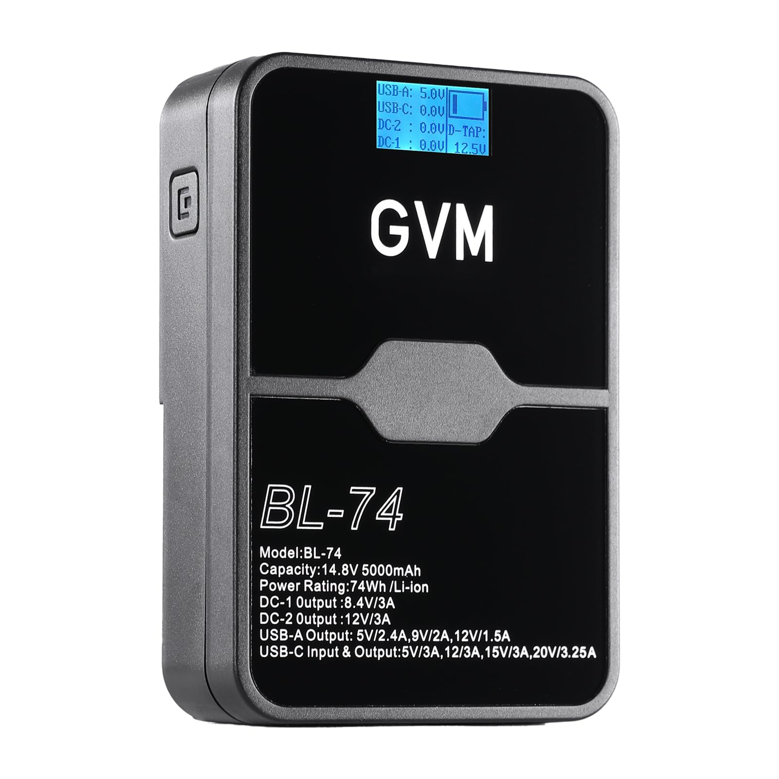 GVM BL75 5000mAh/75Wh V-Lock Battery – Ultimate Power for Photography Lighting &amp; Studio Lights!PD 65W Output, with D-TAP, USB-C &amp; USB-A, Compatible with Cameras, Monitors, LED Panels