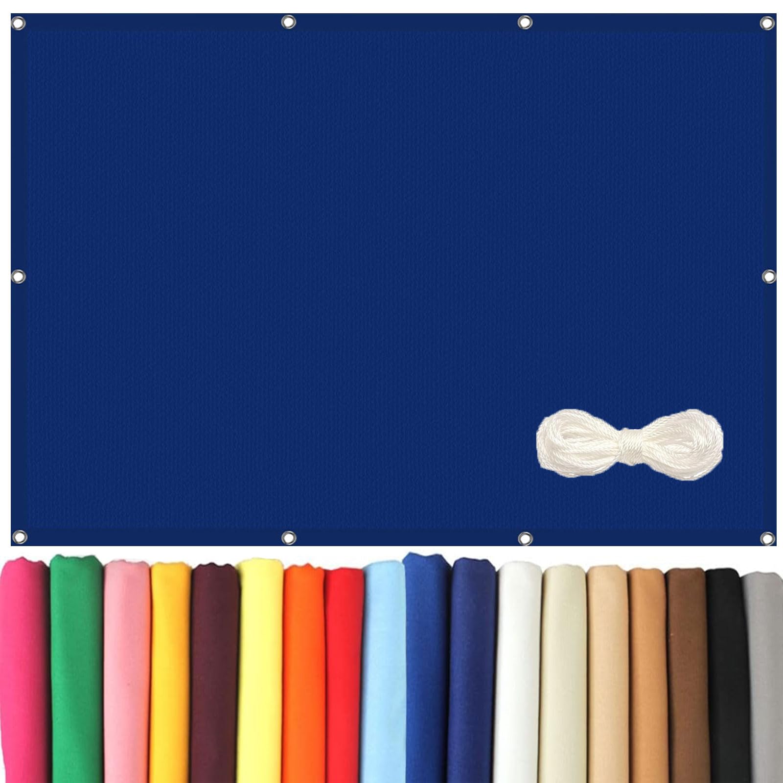 Bâche ombrage haut de gamme en polyester bleu foncé de 2x6,4 m avec cordons inclus