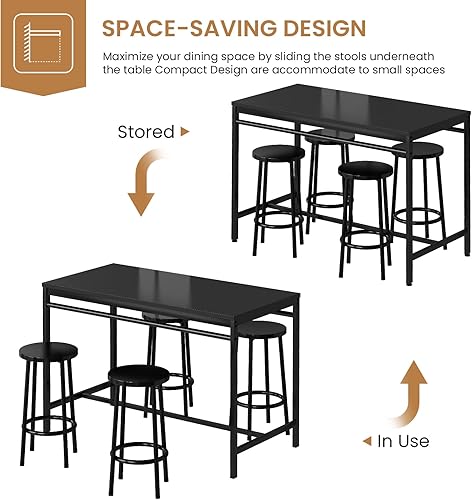 Miniatura 5 de Recaceik Juego de mesa de comedor de bar para 4, mesa de bistró de cocina y sillas para 4, moderno juego de mesa de cocina y comedor, mesa de altura