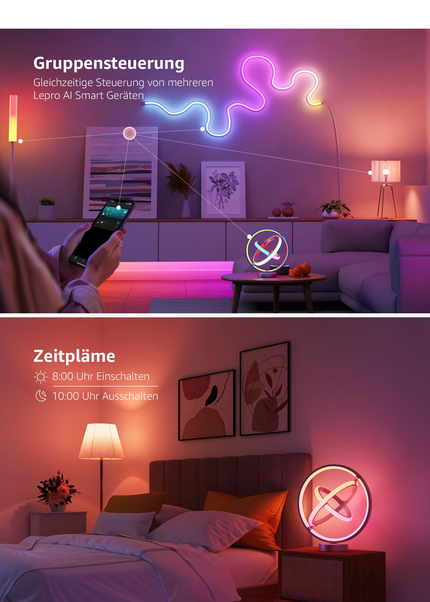 Lepro AI Smart Tischlampe TB1, Personalisierter KI-Lichtdesigner, Musik Sync/APP Sprachsteuerung Tischleuchte, Table Lampe Dimmbar, RGB+IC-Technologie, Kompatibel mit Alexa/Google, Keine Fernbedienung