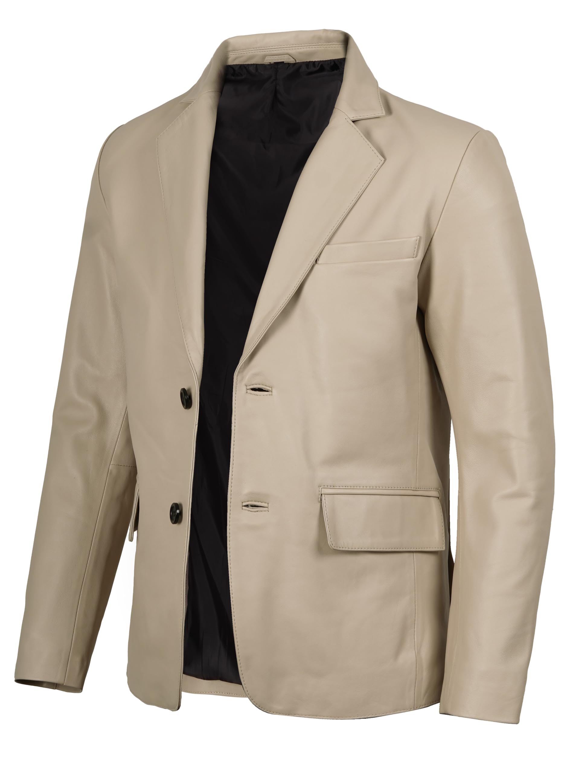 fjackets Mens Leather Jacket — Real Lambskin Leather Blazer, Notched Collar Sport Coat for Men