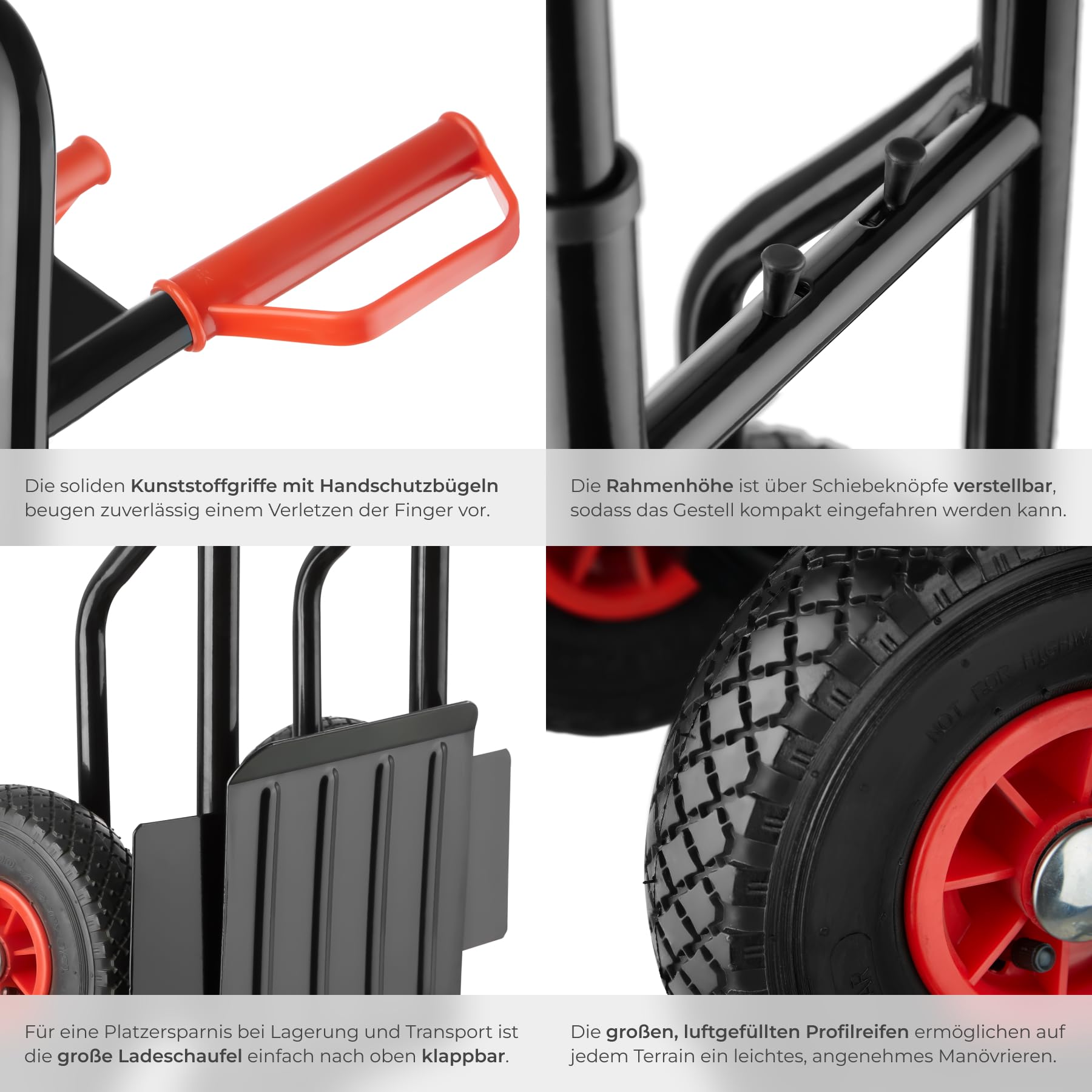 tectake® Sackkarre klappbar Ladeschaufel, Sackrodel mit Stahlrahmen, mit Luftreifen, belastbar bis 100 kg, Transporter für Getränkekisten, für Umzug