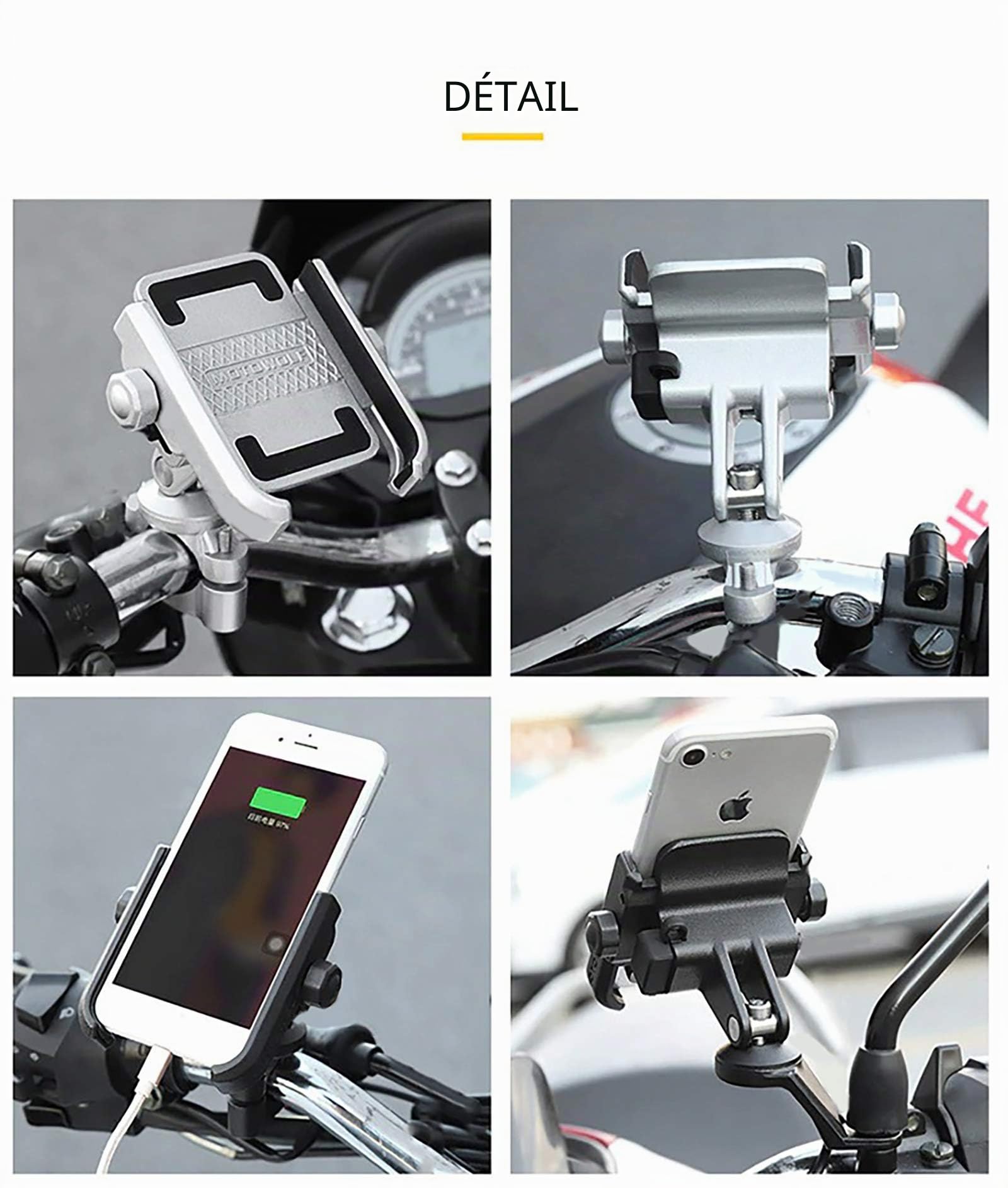 Support Smartphone Téléphone pour Moto Scooter Modèle de Rétroviseur en Aluminium 360 ° Réglable pour Motocycle Portable Navigateur GPS Universal (rétroviseur Noir