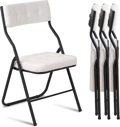 HOMEFUN Juego de 4 sillas plegables acolchadas, sillas de comedor plegables con cojín, asiento adicional portátil y montado para invitados, cocina,