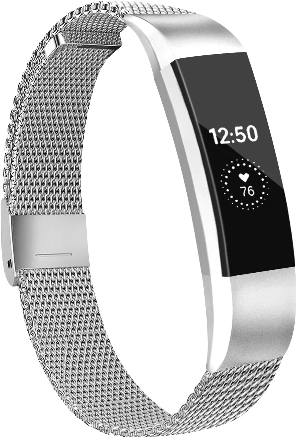 IEOVIEE Metal Loop Bands Compatible with Fitbit Alta/Fitbit Alta HR Band, Adjustable Stainless Steel Magnetic Lock Replacement Strap Wristbands for Women Men (Large, 02 Silver)
