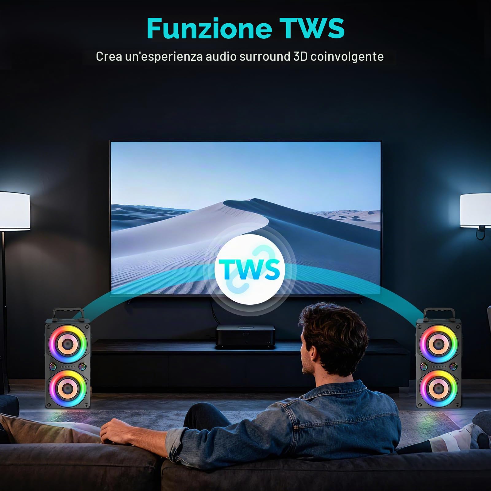 Cassa Bluetooth Potente da 100W, Altoparlante Wireless con TWS Stereo, Bassi Profondi, Cassa Portatile da Festa con Subwoofer e Luci LED