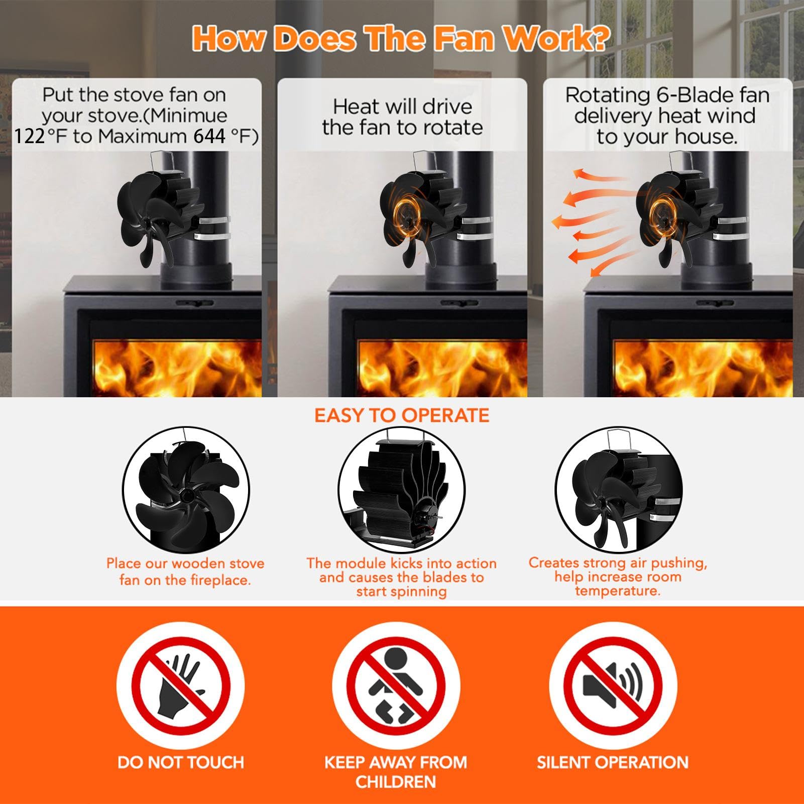 Ventilatore Per Caminetto Con Stufa A Legna Ventilatore Termico Silenzioso | Ventilatore Per Stufa Diffusione Aria Calda Per Bruciatori A Legna E Risc