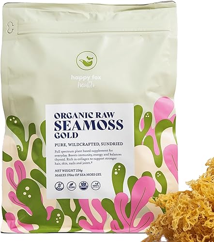 Happy Fox - Musgo orgánico de mar, calidad prémium, gran valor, 100% recolectado en medio natural, sin OMG, musgo de mar orgánico sin procesar para
