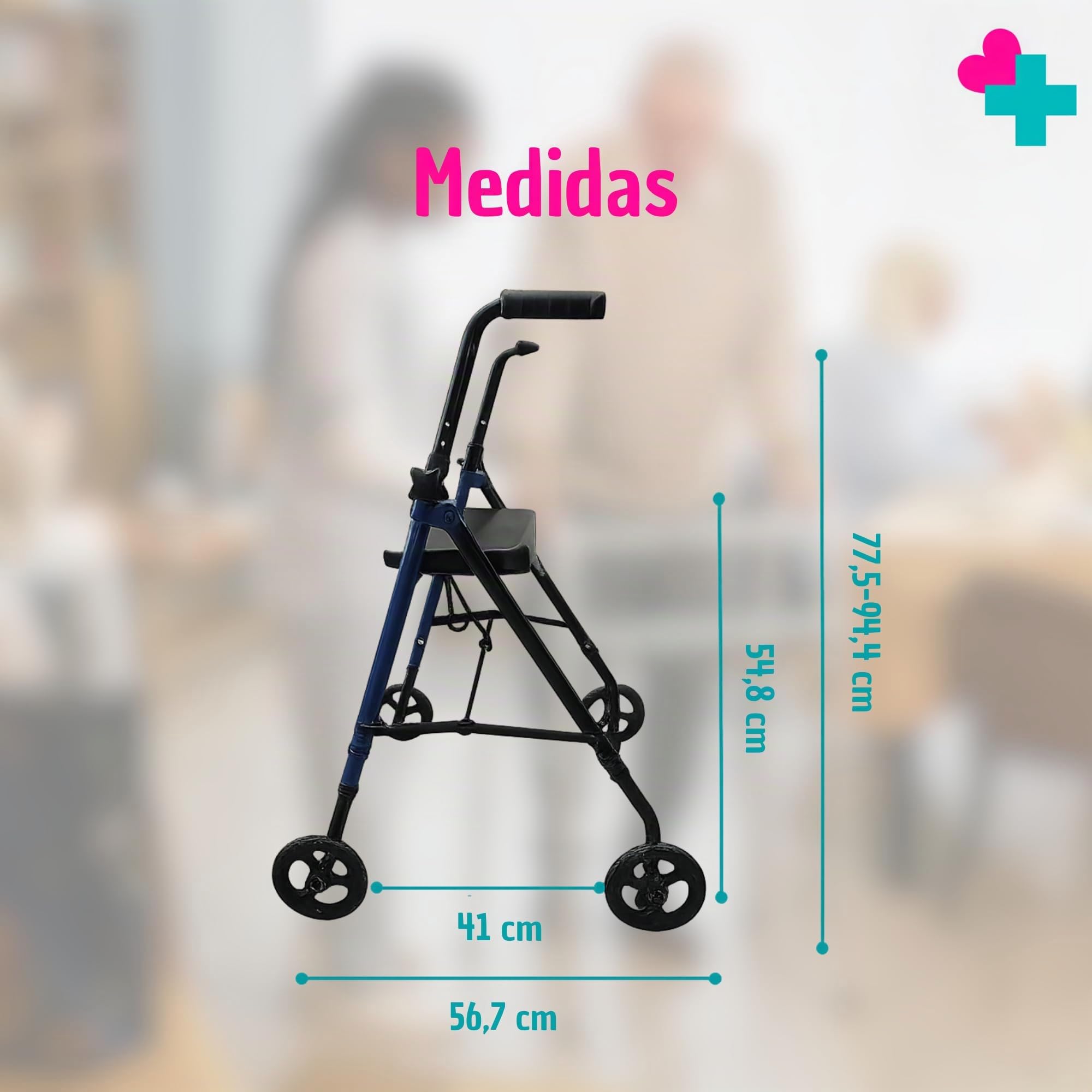 Andador para Ancianos con Freno por Presión. Andador Plegable. Andadores Adultos con Asiento Acolchado. Andador Ancianos Regulable. Andador OGI Bip Bip (Azul)