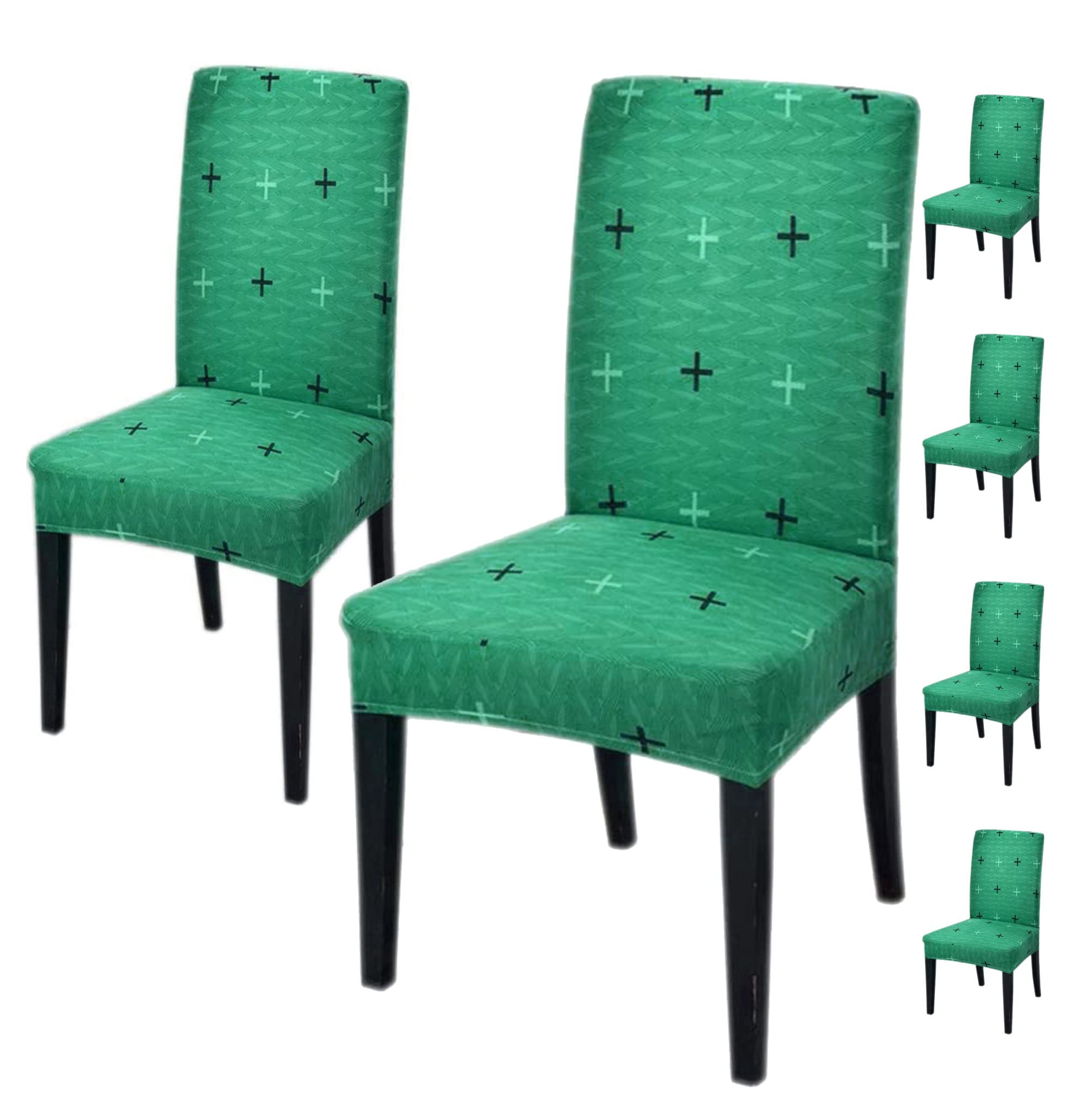 Quirk Elastic Chair Covers - Black & Brown Motif (Pack of 6) -11