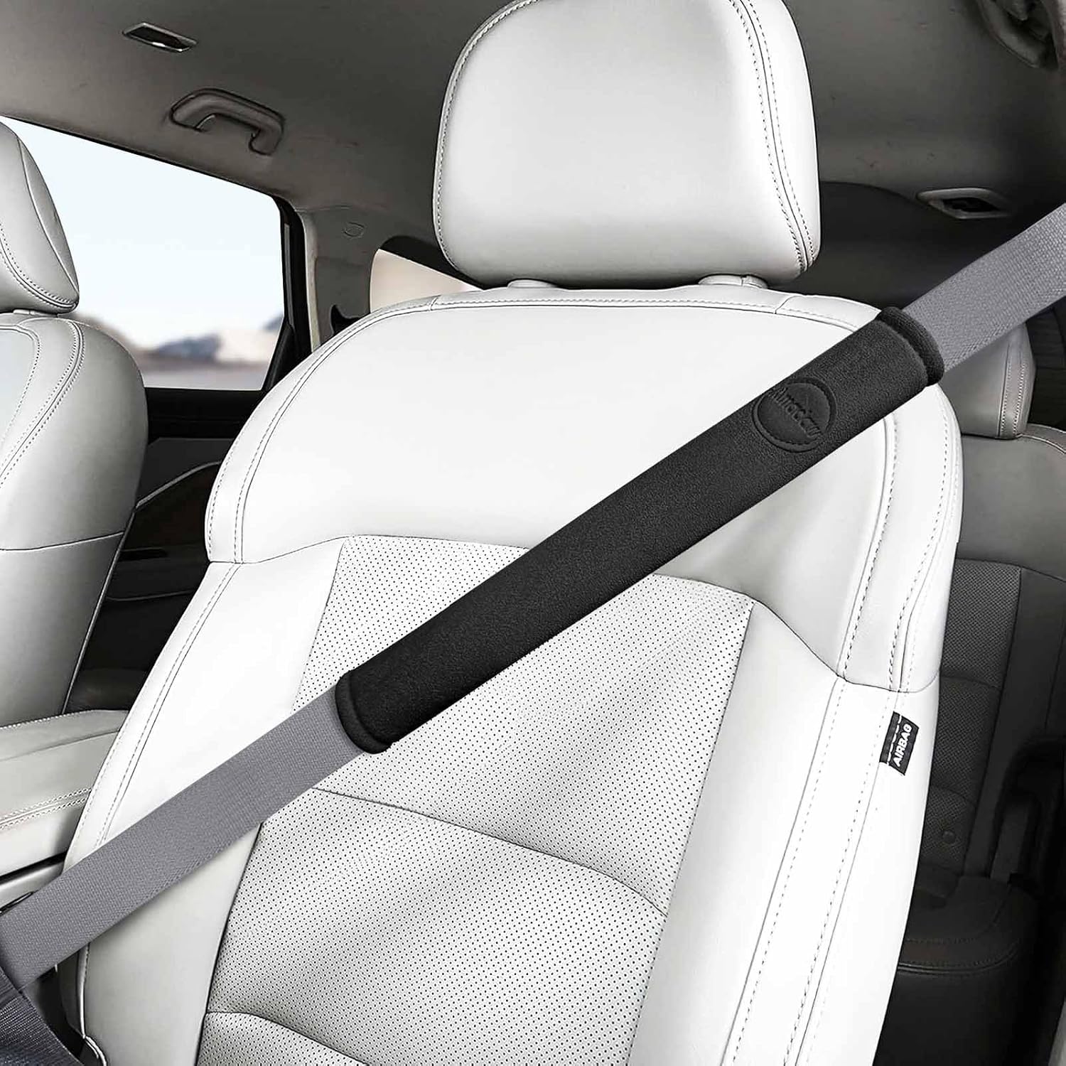 2025 Extra Long Seat Belt Cover Pad 2 Pack [No Neck Rubbing] [Protect Your Clothes] Premium Soft Suede for Ultimate Comfort Experience, Car Interior Accessories for All Vehicles, 14.5in Black