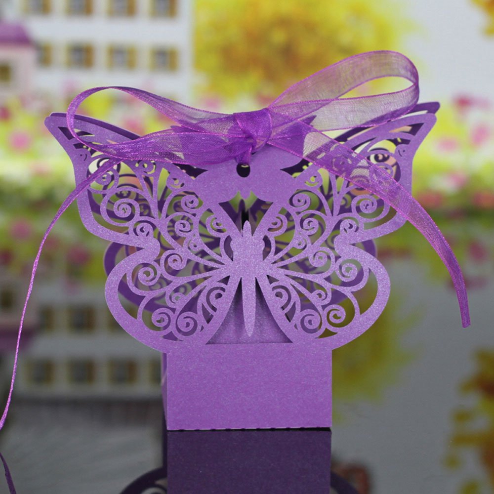 lilistore 20 PCS Cut Delicate Carved Butterfly Elegant Candy Boxes with Ribbon for Party Birthday Wedding Banquet Kindergarten Bridal Shower