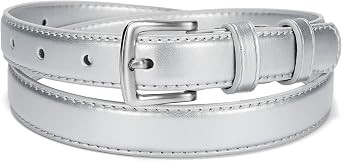 maikun Womens Skinny Leather Belt, Solid Color Pin Buckle, PU Leather Classic Waist Belt for Ladies