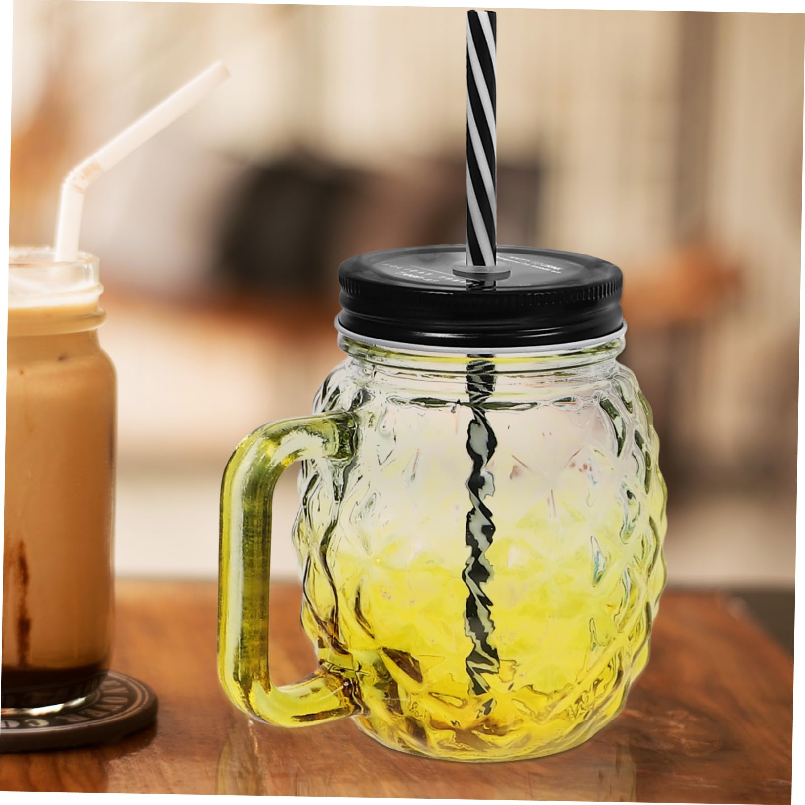 UPKOCH 4 Stück Gerippte Glasbecher aus Glas mit Auslaufsicherem Deckel und Strohhalm für Schule und Arbeit als Trink und Snackbecher