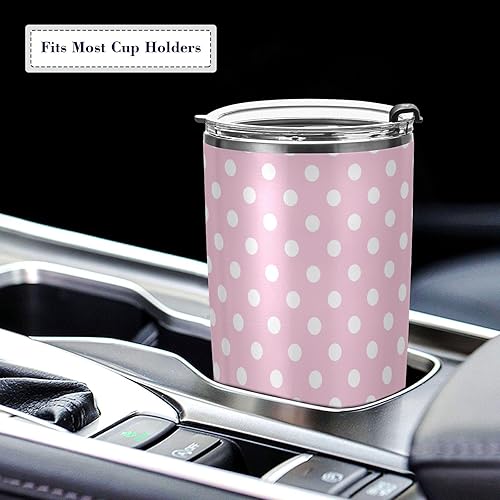 Miniatura 5 de Jihqo Vaso de lunares rosa con tapa y pajilla, vaso aislado de acero inoxidable, taza de café de viaje de doble pared, tazas térmicas al vacío para