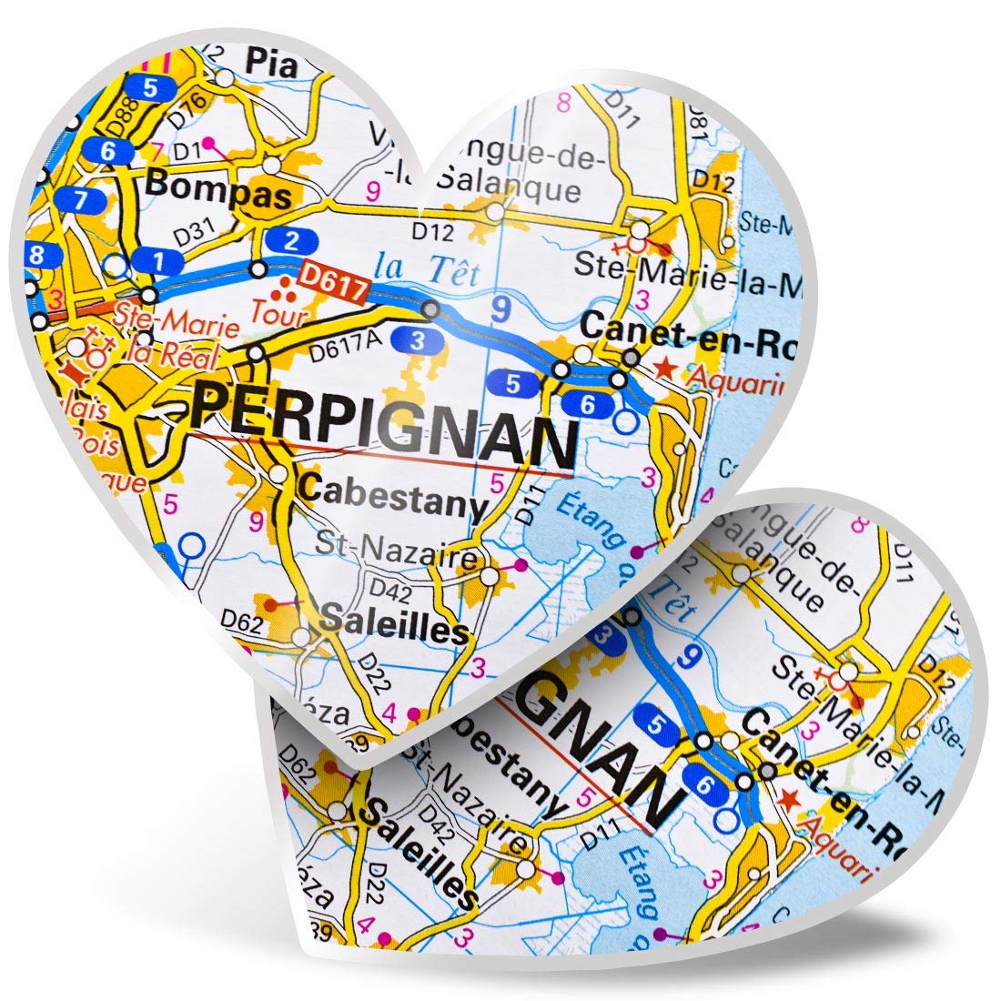 Destination Vinyl Ltd Multi 2 X 7.5Cm Heart Stickers - Perpignan City France French Travel Map Decals 46019