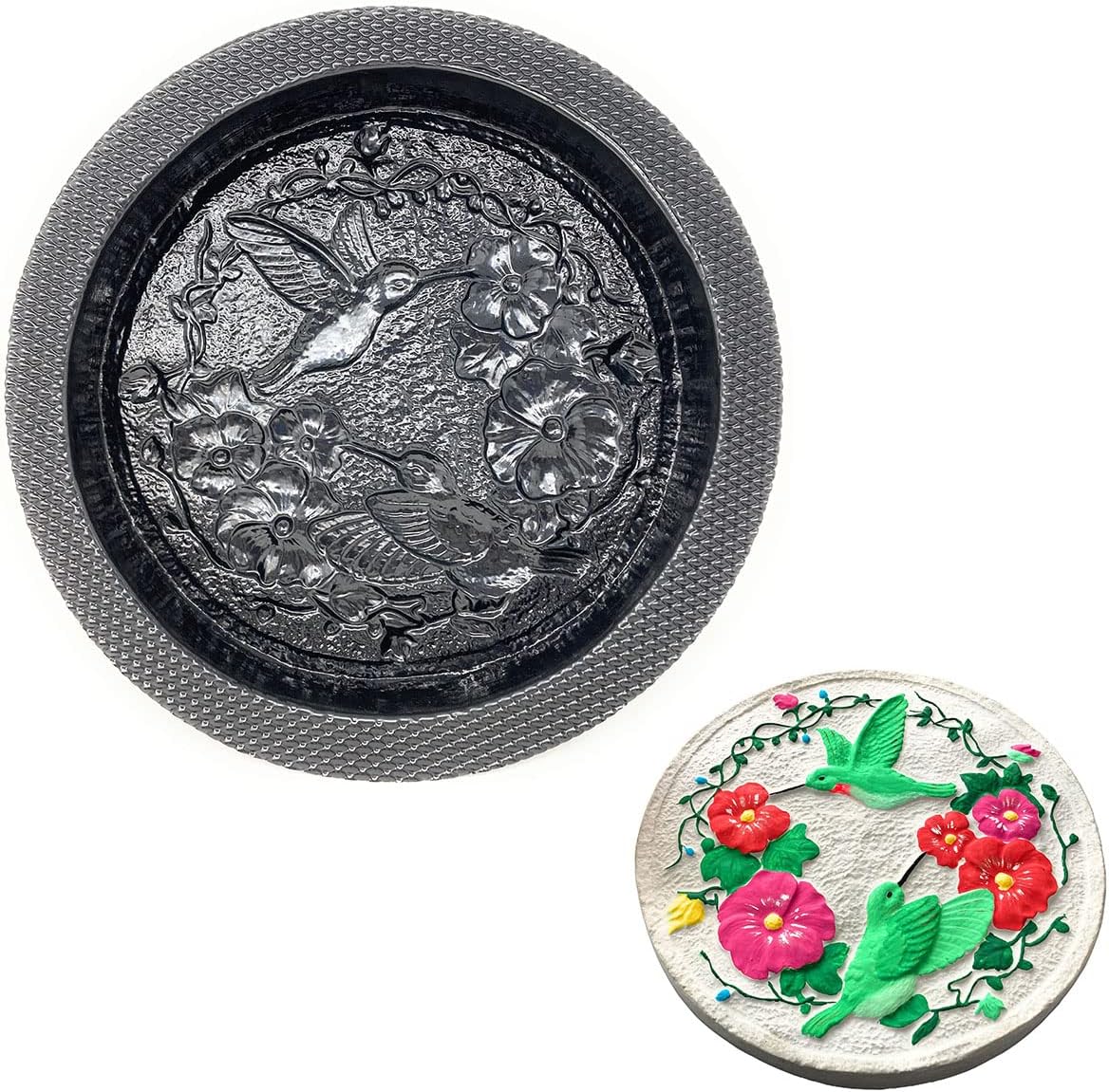 MADE IN USA Hummingbird and Flowers Round Stepping Stone Mold, Concrete Cement Mold, Stepping Stones for Garden Walkway, DIY walkway stepping stones, Round Statue for Garden, Round Garden Decor Mold