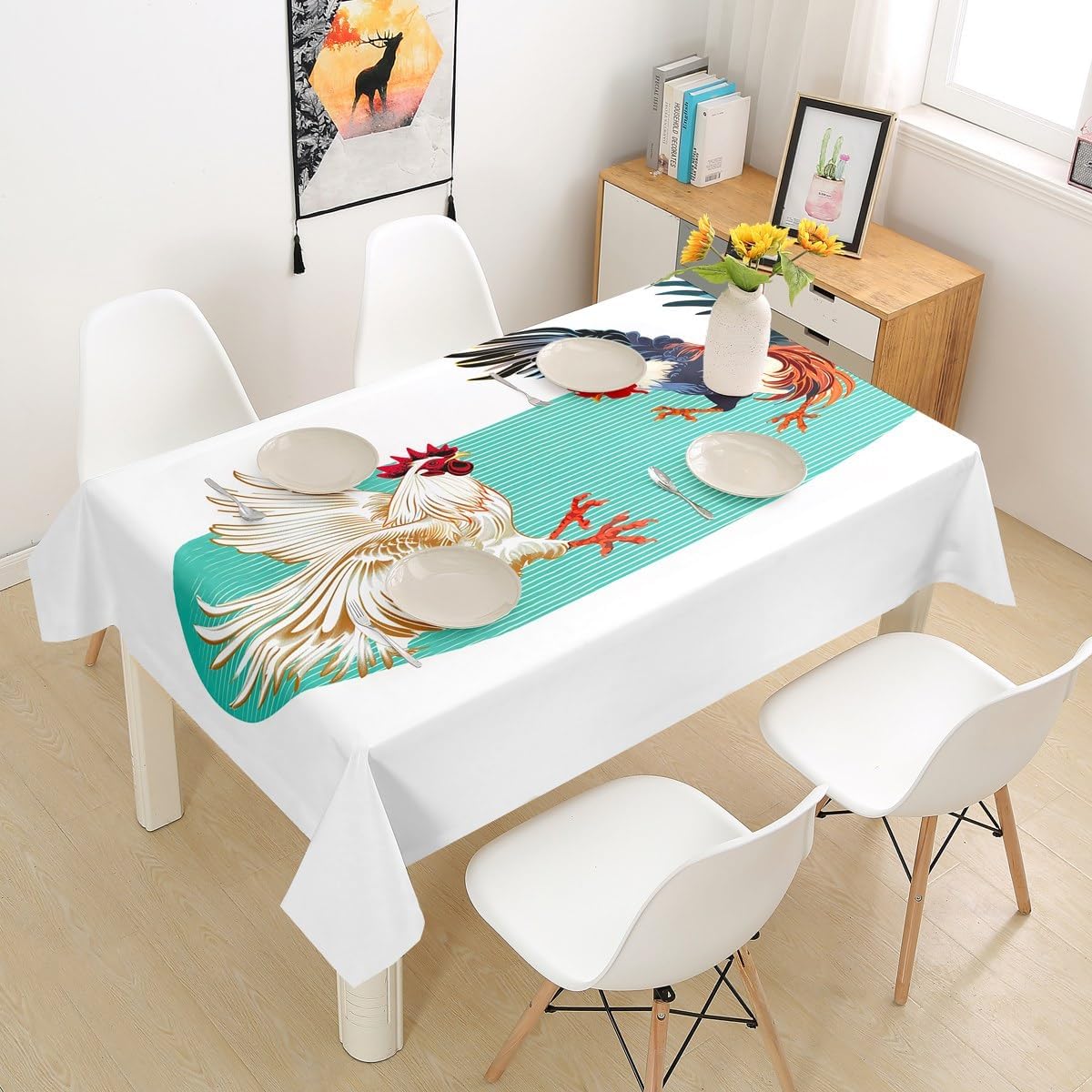 Peacock Print Tablecloth Home Decor Flowers Garden Table Cloth Indoor Outdoor Tablecloth for Spring/Summer/Party/Picnic(55 Round)