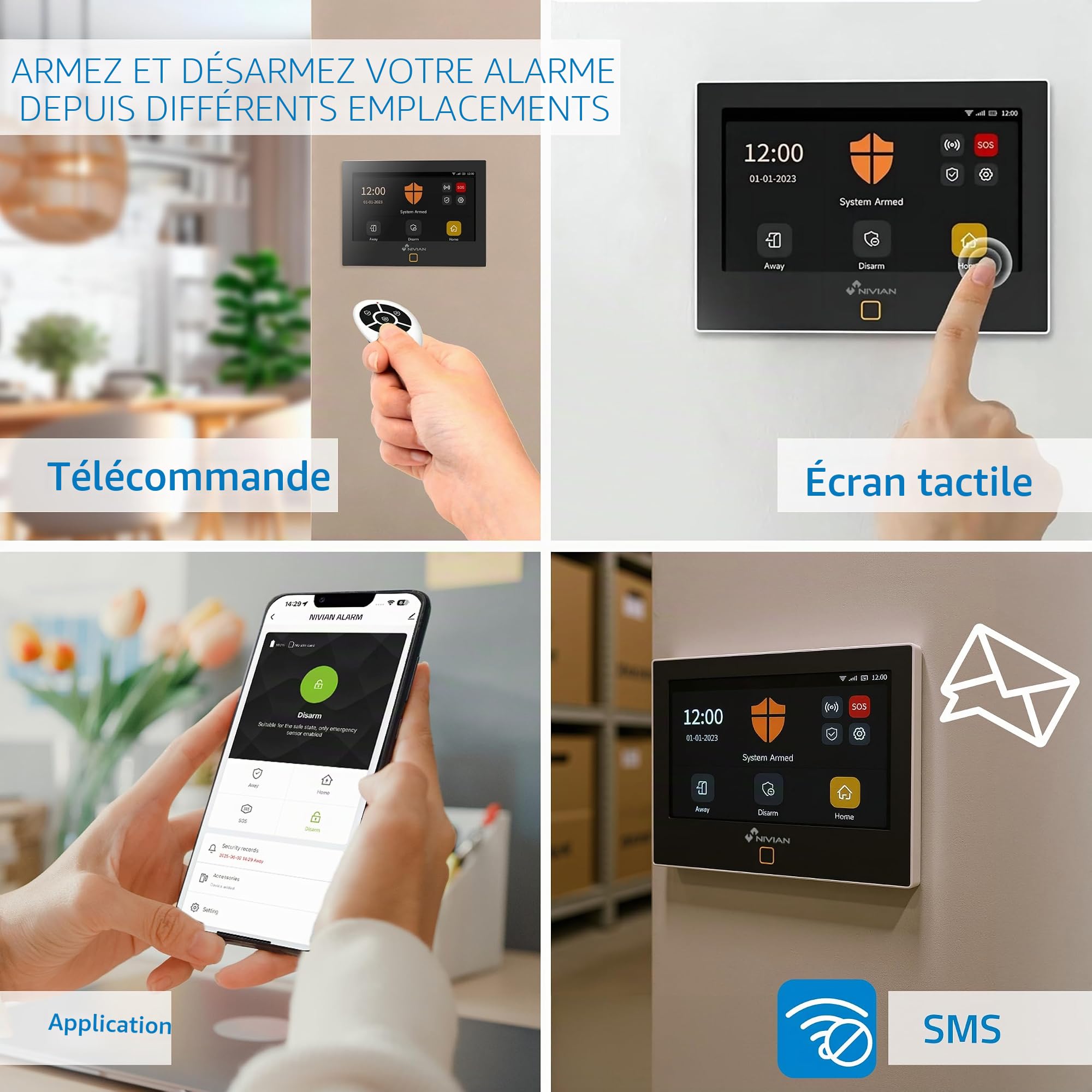Nivian Système d’Alarme WiFi + GSM 4G Intelligent pour Maison ou Bureau – Kit Complet sans Fil avec Sirène Intégrée, Capteur de Mouvement, Détecteur d’Ouverture, Télécommande – App TUYA, SMS & Appels