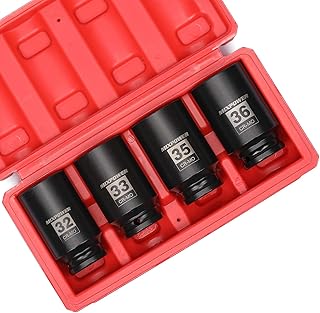 MIXPOWER 4-Piece 1/2'' Drive Deep Impact Socket Set, 6 Point, CR-MO,Metric,32,33,35,36mm, Spindle Axle Nut Impact Socket Set
