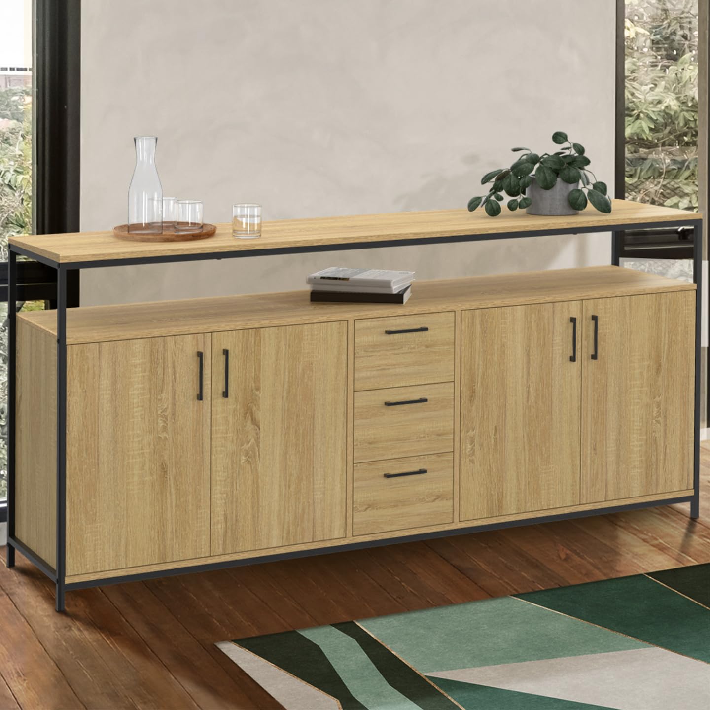 IDMarket Detroit XXL - Aparador (180 cm, 4 puertas y cajones, diseño industrial