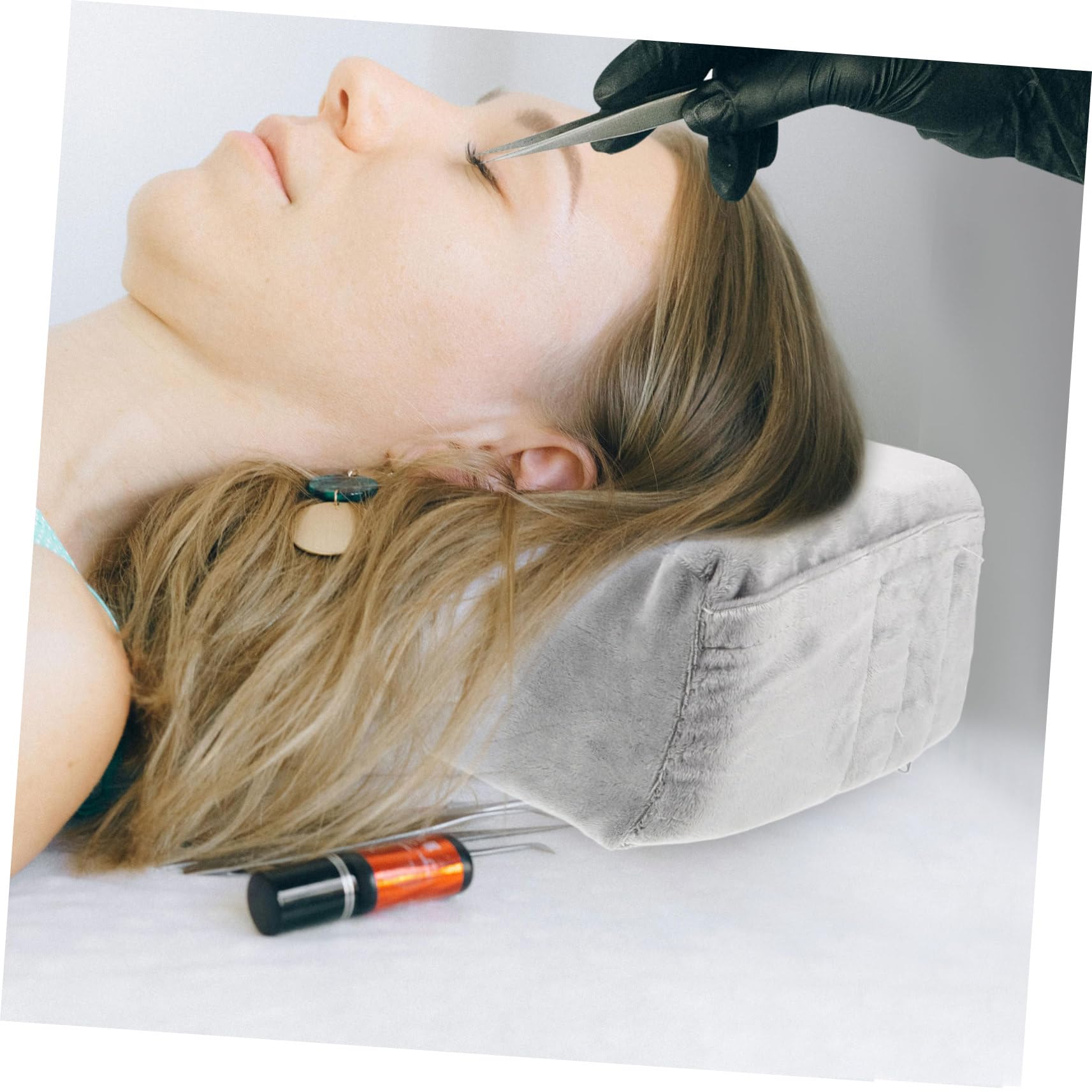 Veemoon U Förmiges Wimpernkissen Ergonomisches Nackenkissen für Wimpernverlängerungen Abnehmbarer Bezug für Schönheitssalons und Persönliche Anwendungen Graues Design zur Unterstützung von