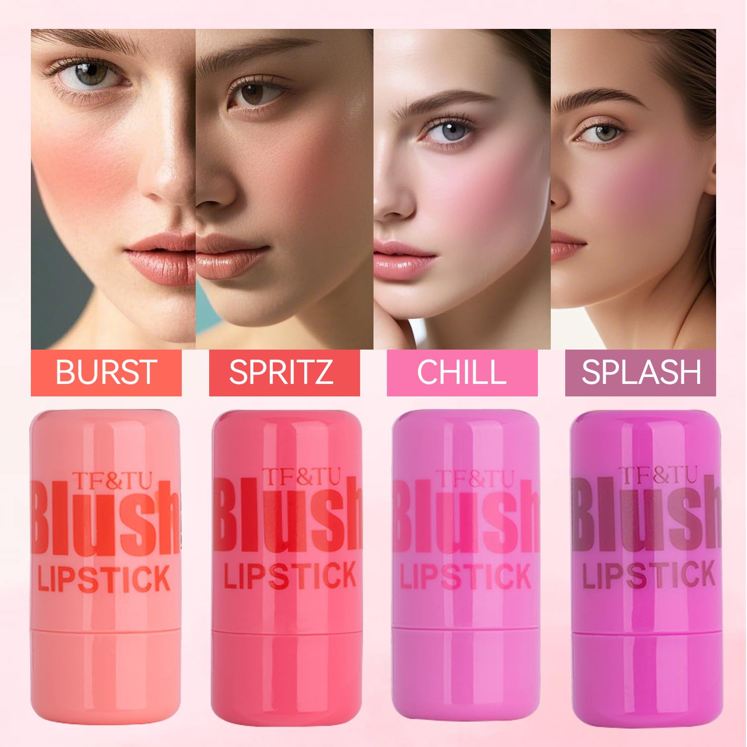4 Pcs Jelly Blush Stick, 3 in 1 Milk Jelly Blush Stick for Cheeks Lips Eyes Long-Lasting & Moisturize & Buildable Milk Blush - Image 4
