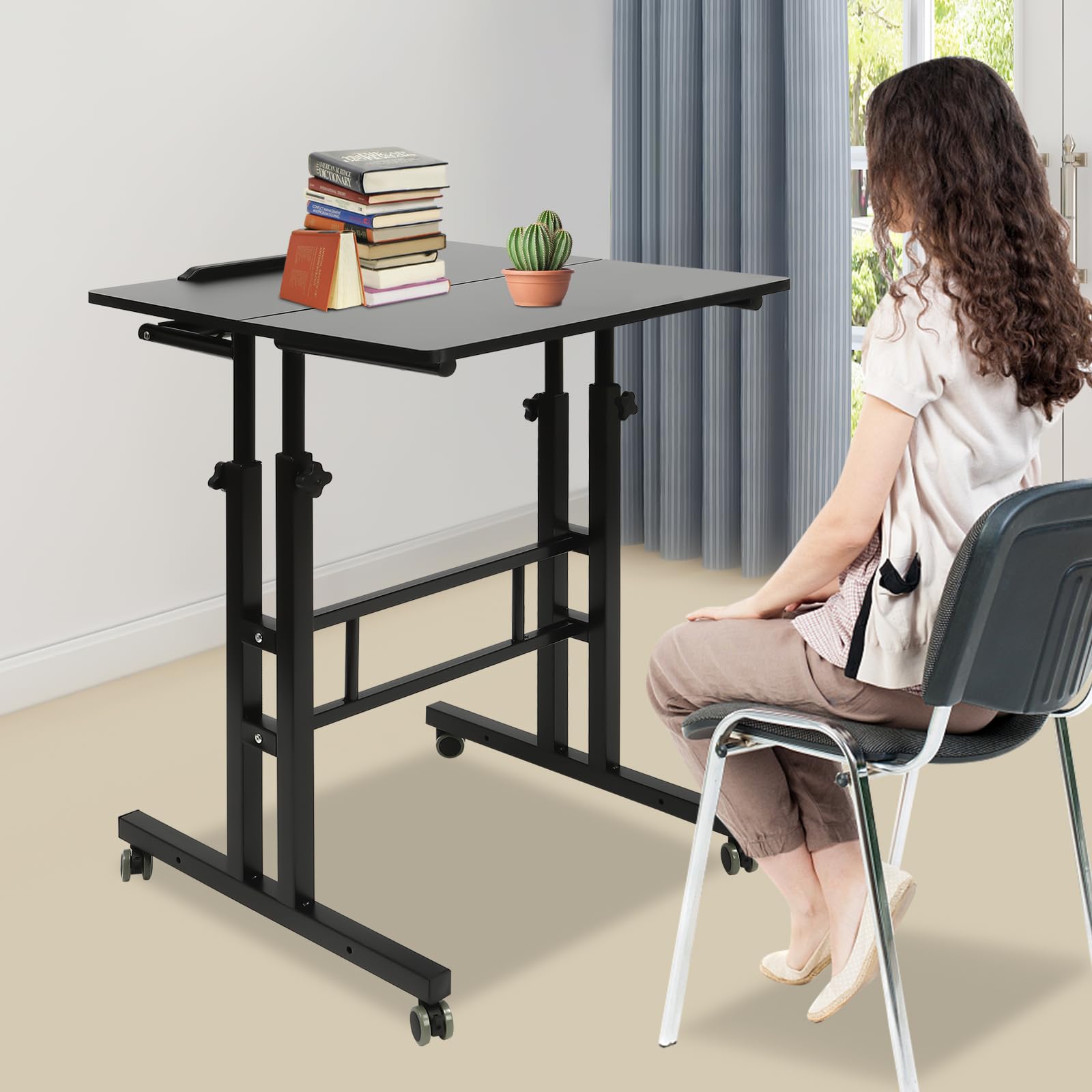 Standing Desk Home Office Computer Table Mobile Stand Up Desk with Wheel Brake Data Line Clamp Portable Laptop — view 4