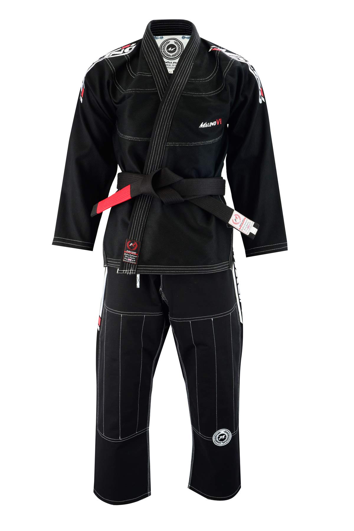 Malino Professionale Brasiliano Jiu Jitsu Gi Suit Nero BJJ Uniforme Pearl Weave Cotone 550Gsm, Pantaloni 10oz Ripstop Formato A4