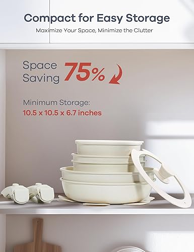 Miniatura 8 de Ganiza Juego de 27 utensilios de cocina antiadherentes, juego de ollas y sartenes antiadherentes, mango desmontable antiadherente, juegos de