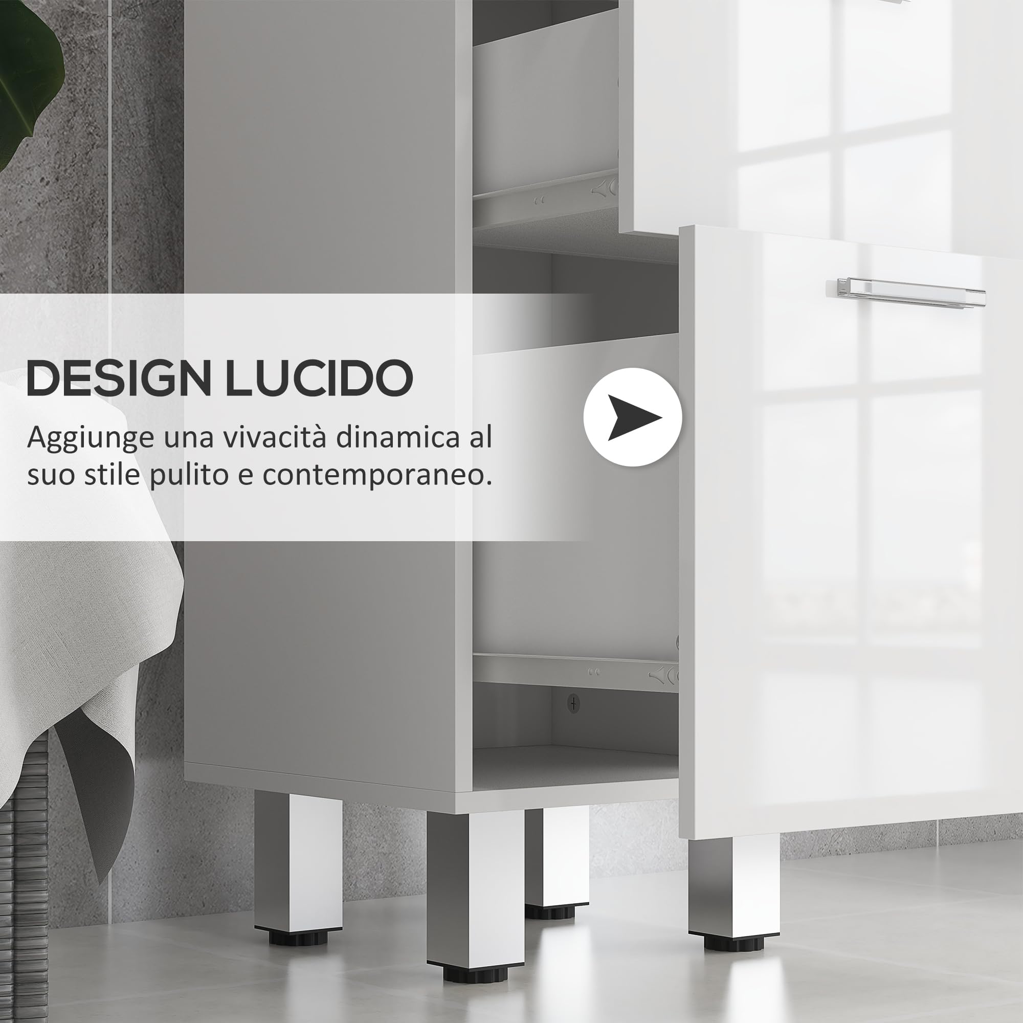 kleankin Mobile Bagno Salvaspazio con 4 Cassetti e Base Rialzata, Mobiletto da Bagno in Legno con Piedini, 30x30x93 cm, Bianco