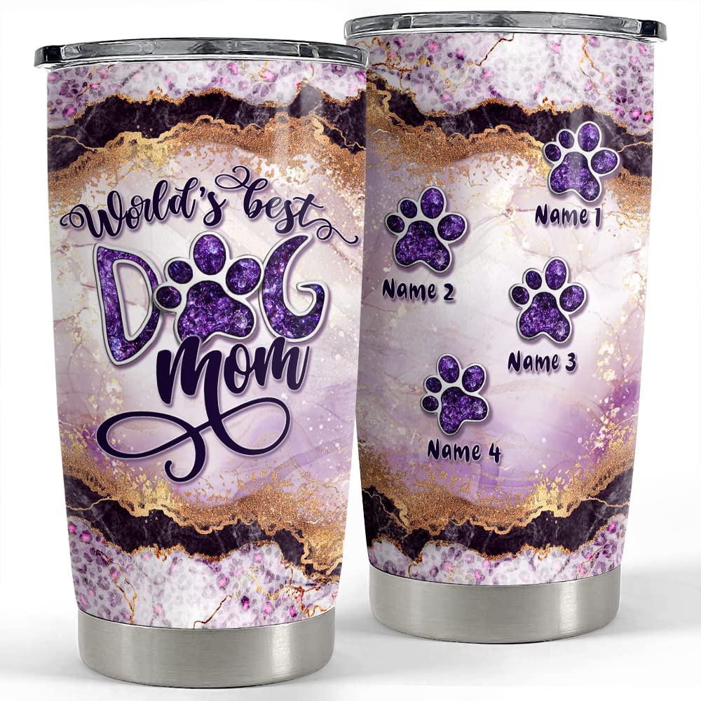 SANDJEST Personalized World's Best Dog Mom Tumbler Tumblers 20 30 oz Stainless Steel Insulated Travel Mug Christmas Birthday Mother Day Gift for Mother Dog Mom Fur Mama Pet Owners