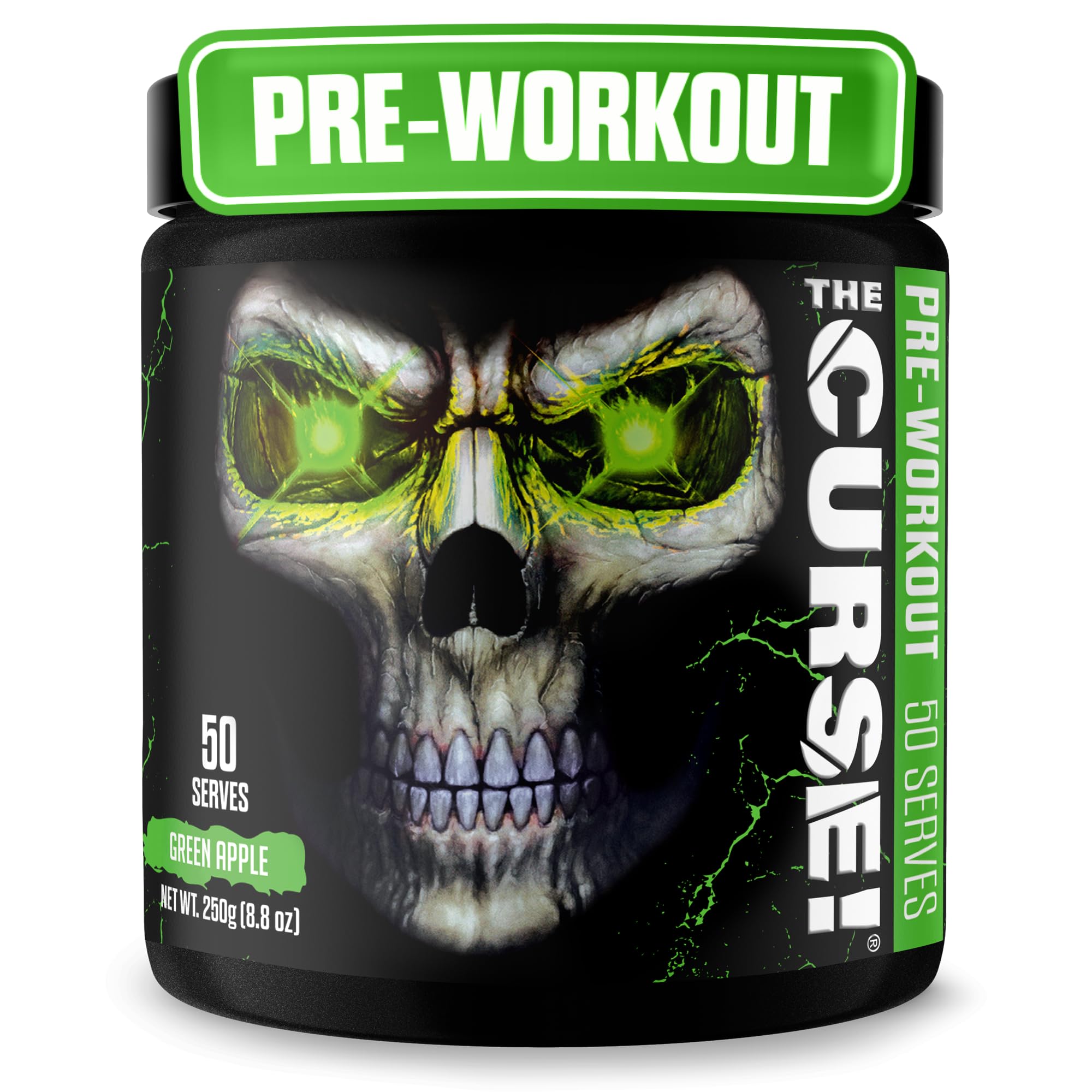 JNX Sports The Curse! Pre Workout Supplement - Intense Energy & Focus, Instant Strength Gains, Enhanced Blood Flow - Nitric Oxide Booster with Creatine & Caffeine - Men & Women | Green Apple | 50 SRV