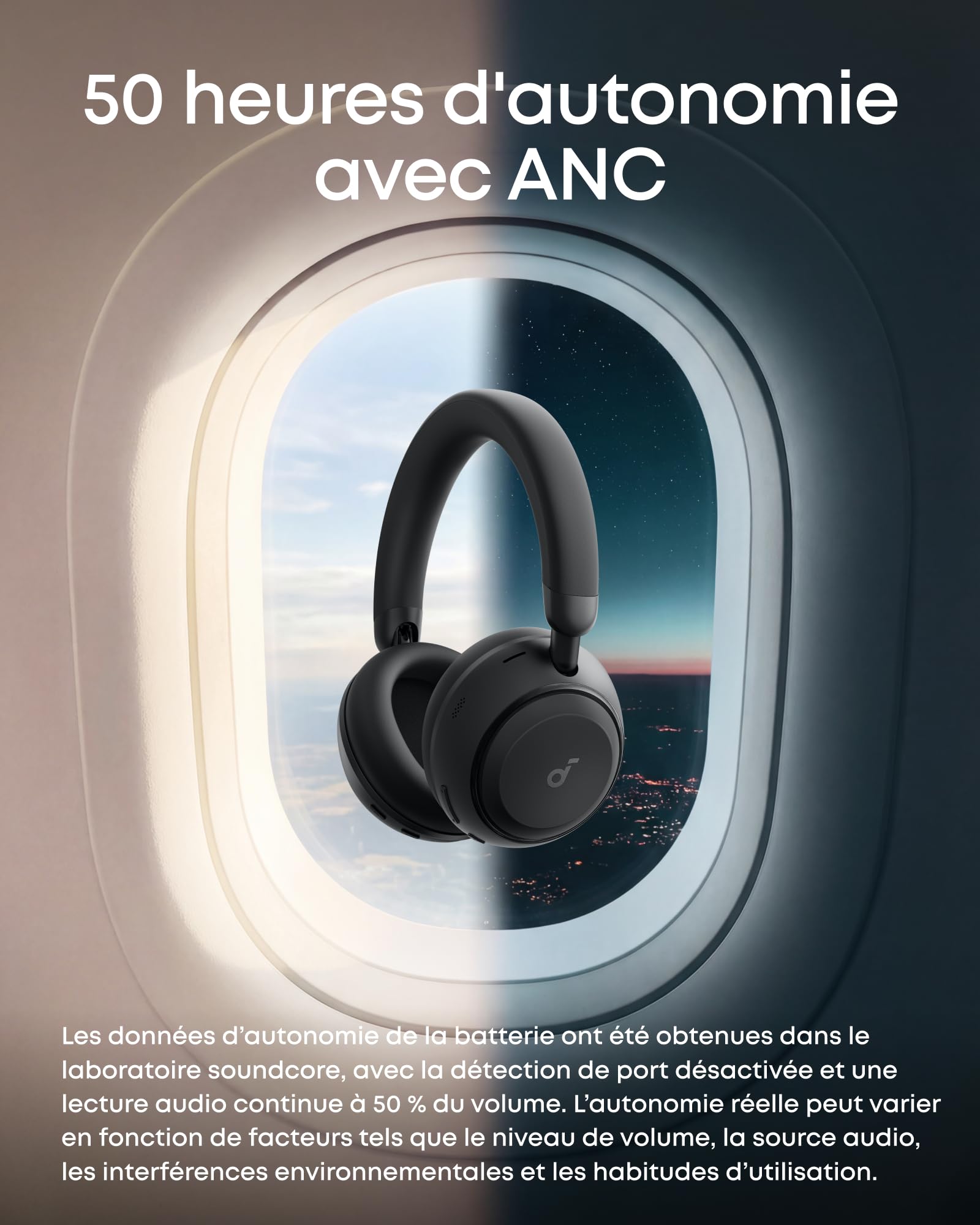 Soundcore Space 2 par Anker, Casque Bluetooth sans Fil, Casque à réduction de Bruit Active, Maintien Confortable, autonomie 50 h, Audio sans Fil LDAC Hi-Res, Double Connexion, Bluetooth 6.1