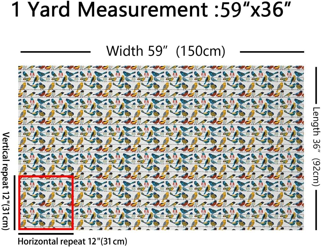 jejeloiu Kids Birds 5 Yards Fabric by The Yard Colorful Cute Bird Decorative Waterproof Outdoor Fabric Farmhouse Boho Upholstery Fabric for Chairs Outdoor Fabric