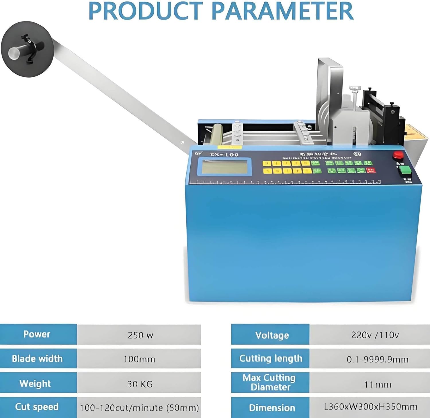250W Automatic Heat Shrink Tube Cutting Machine, Electric Fiber Cutter with 100mm Cutting Width & 11mm Diameter, Ideal for PVC Hose & Cable Applications