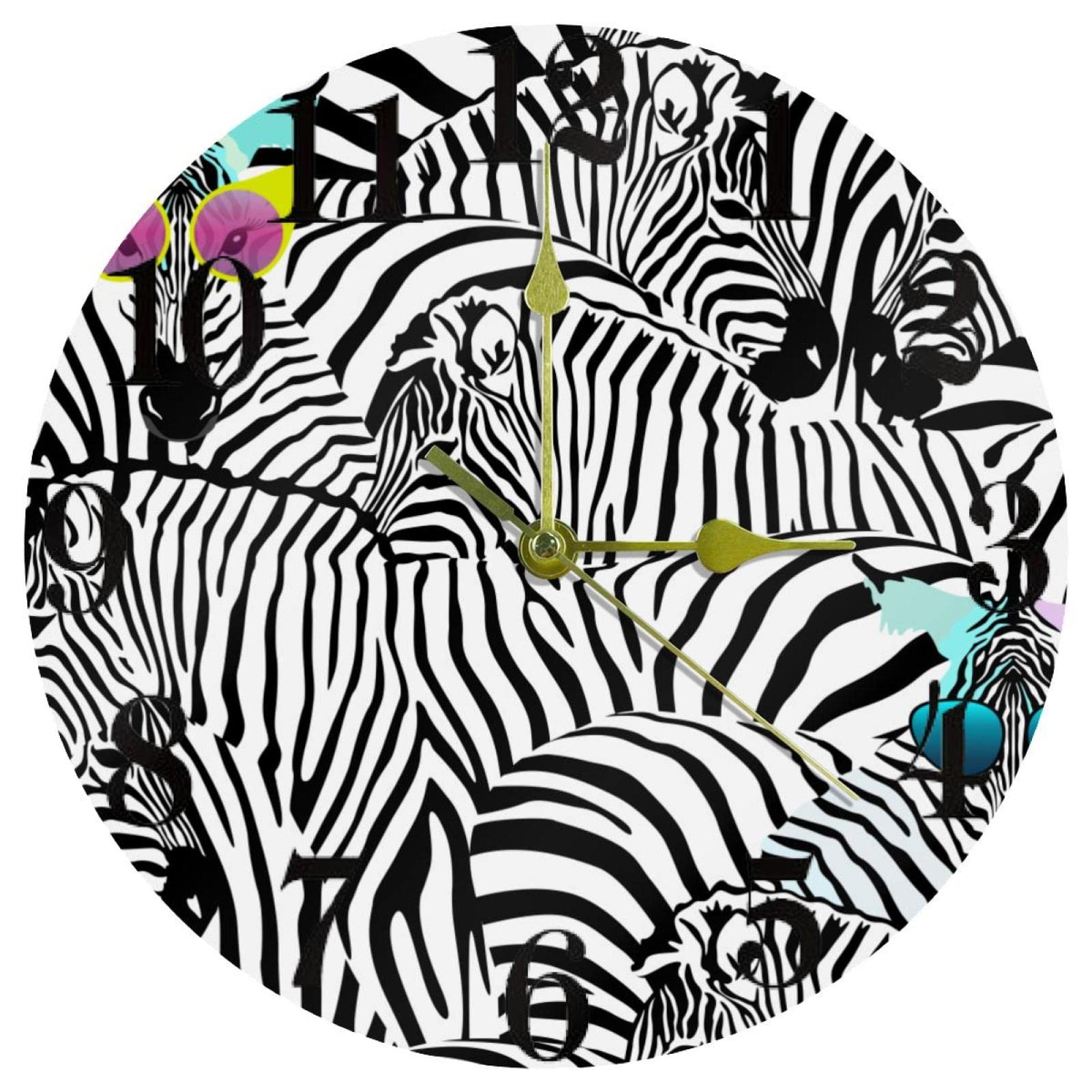 Horloge murale ronde Zebra Art à quartz silencieuse fonctionne à piles 25,4 cm