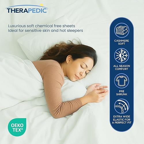 Miniatura 2 de Therapedic Juego de sábanas de 6 piezas King 100% algodón egipcio Satén naturalmente refrescante y transpirable, lavado preencogido, sábana bajera