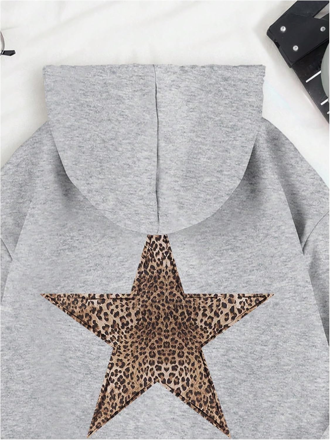 Milumia Women's Leopard Star Print Hooded Sweatshirt Casual Long Sleeve Pullover Tops - Image 4