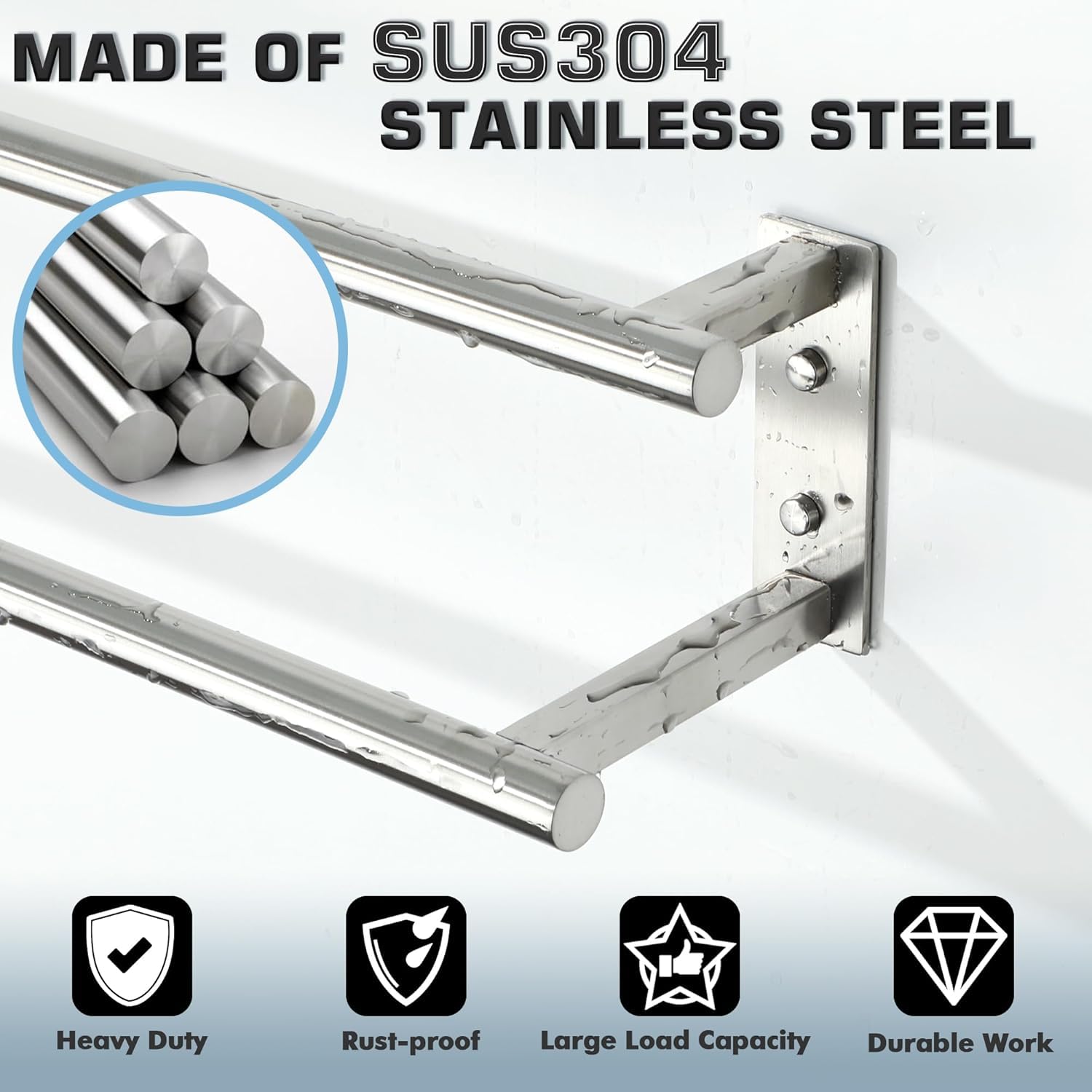 Mooche Towel Rail,Bathroom Towel Rail Wall Mounted, Double Towel Rack for Bathroom,SUS304 Stainless Steel 800MM Towel Holder - Image 3