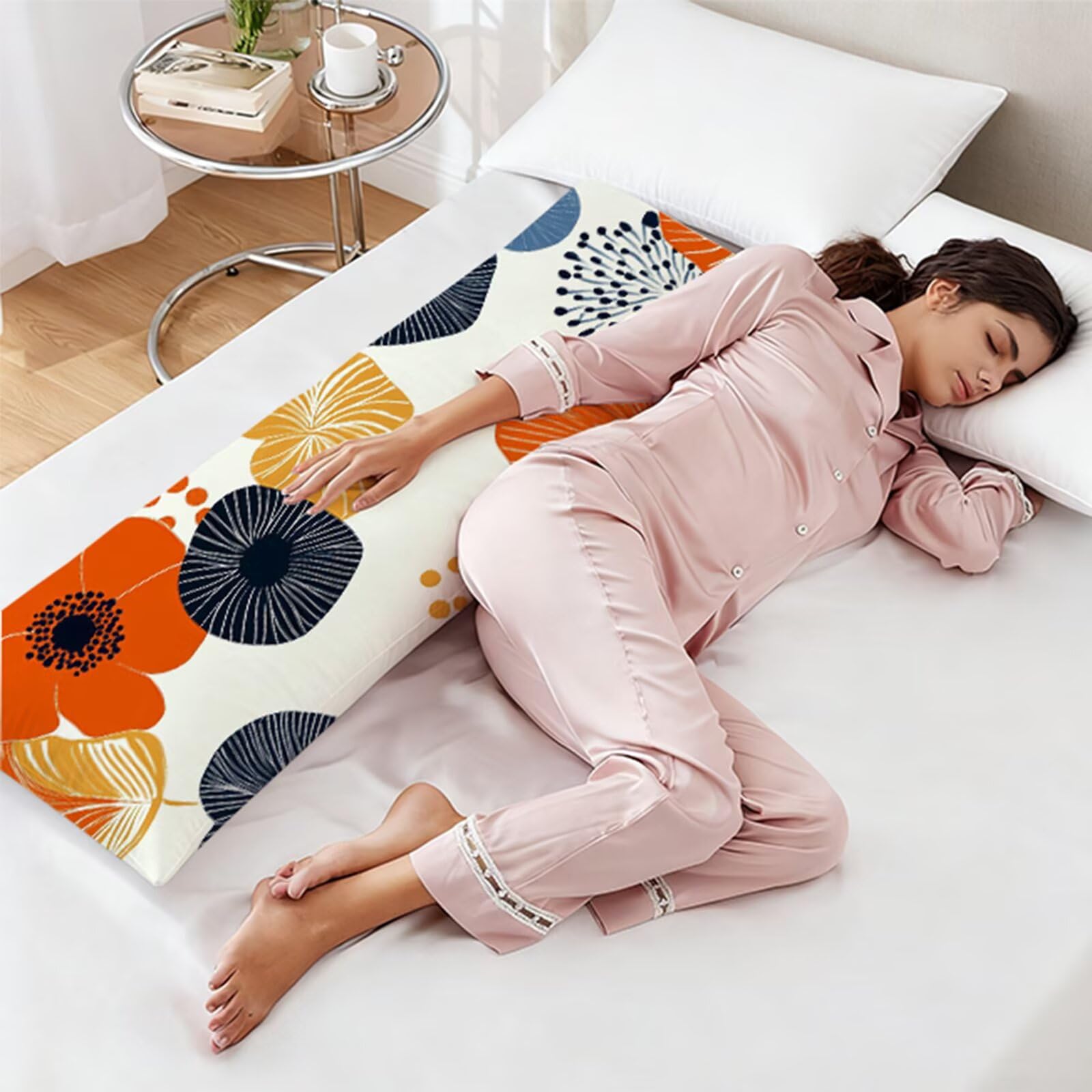 Pomarańczowa poszewka na poduszkę 50 x 180 cm poszewki na poduszki płatek dwustronny nadruk, na bok do spania można prać miękka pościel poduszki na łóżko sofa łóżko salon dekoracja poduszki H0-443