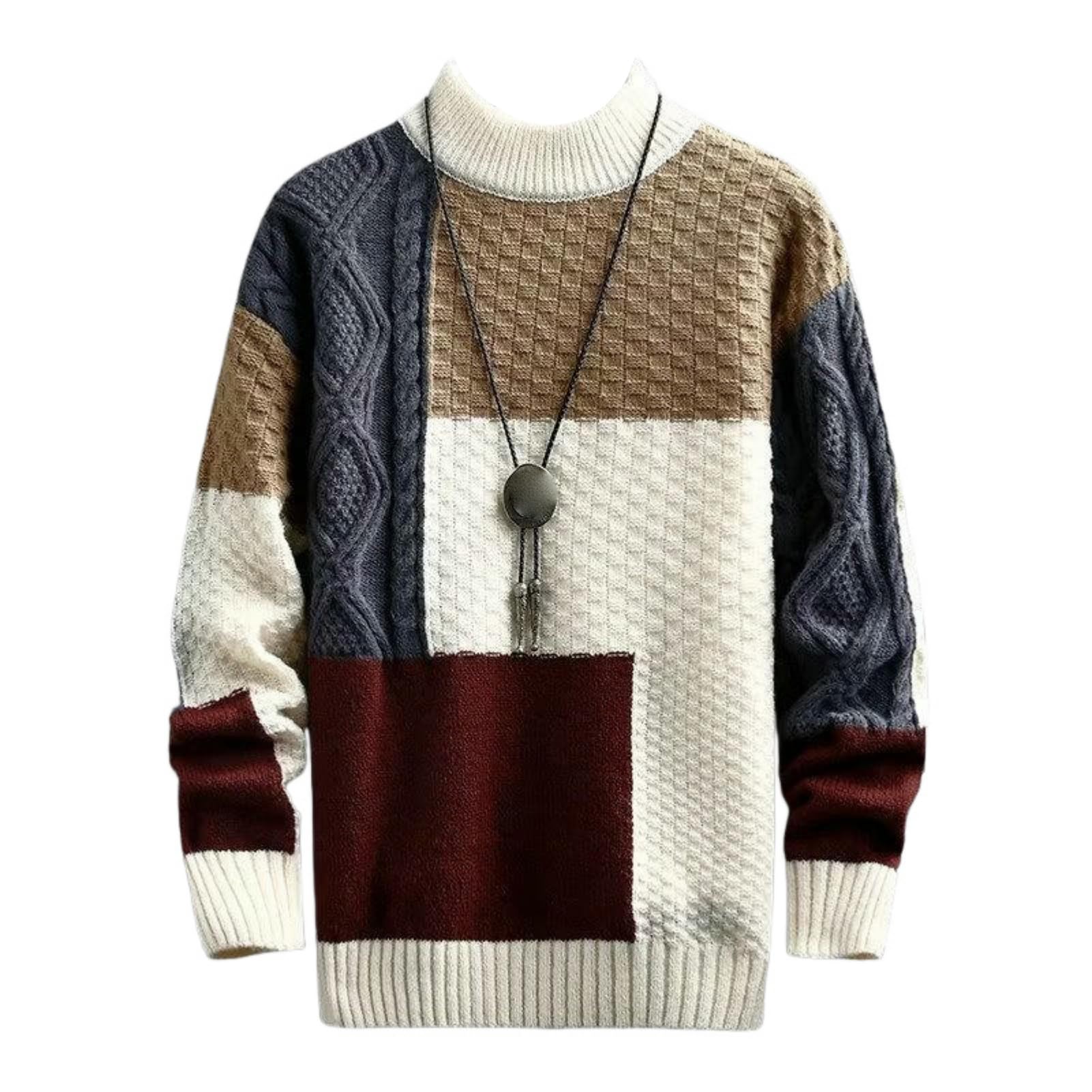 Pull patchwork homme automne hiver style coréen et japonais tendance col rond