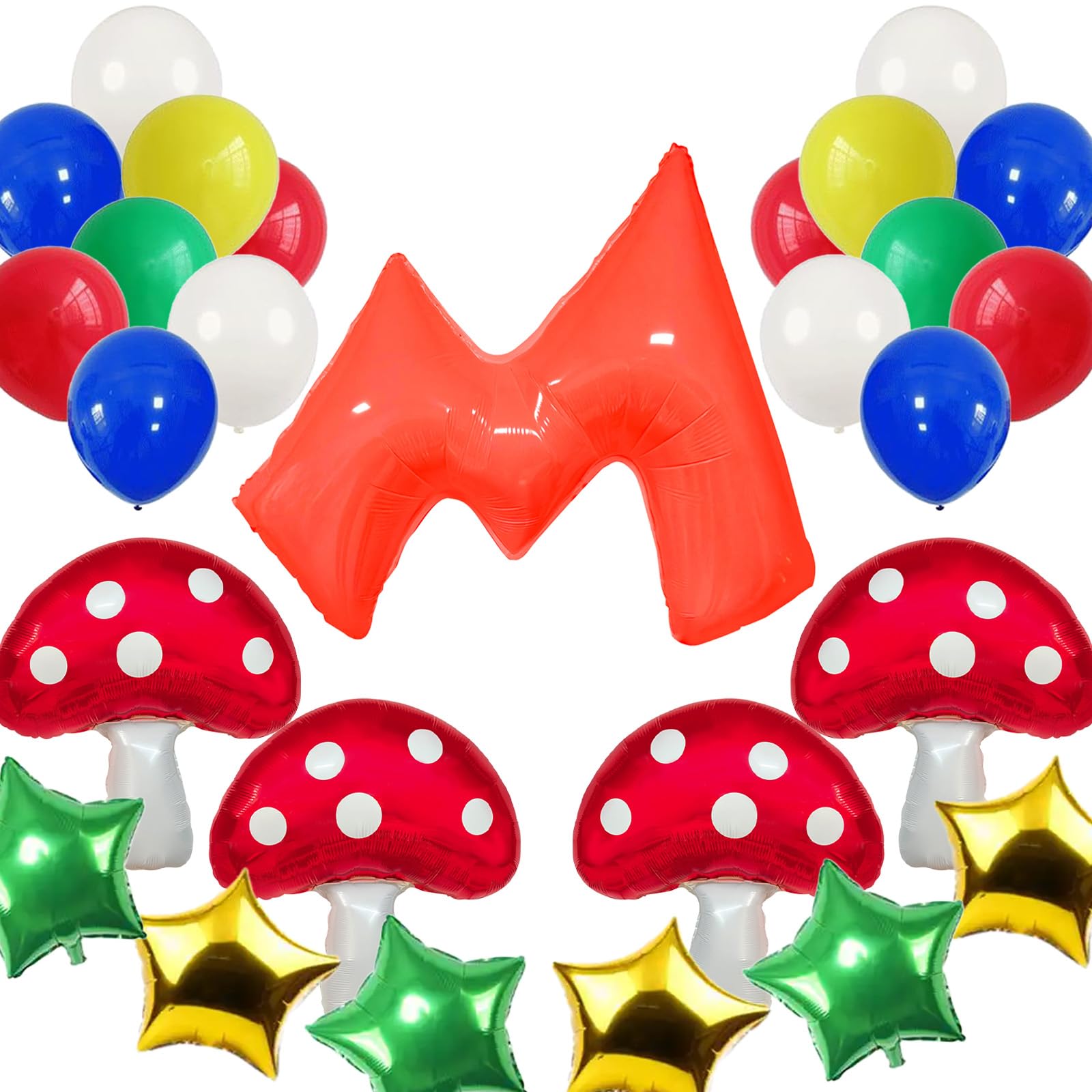 26psc Mari Balloons Mushroom Balloons for Mari Birthday Party Decorations Brother Super Gold Star Decor Cartoon Video Game Theme Party Mari Party